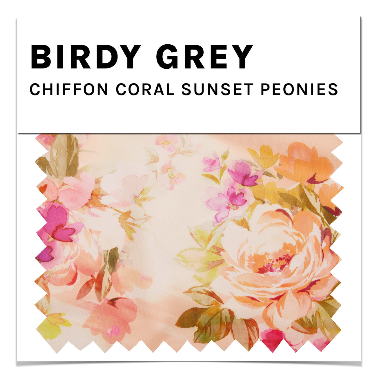 Coral Sunset Peonies Chiffon Swatch by Birdy Grey