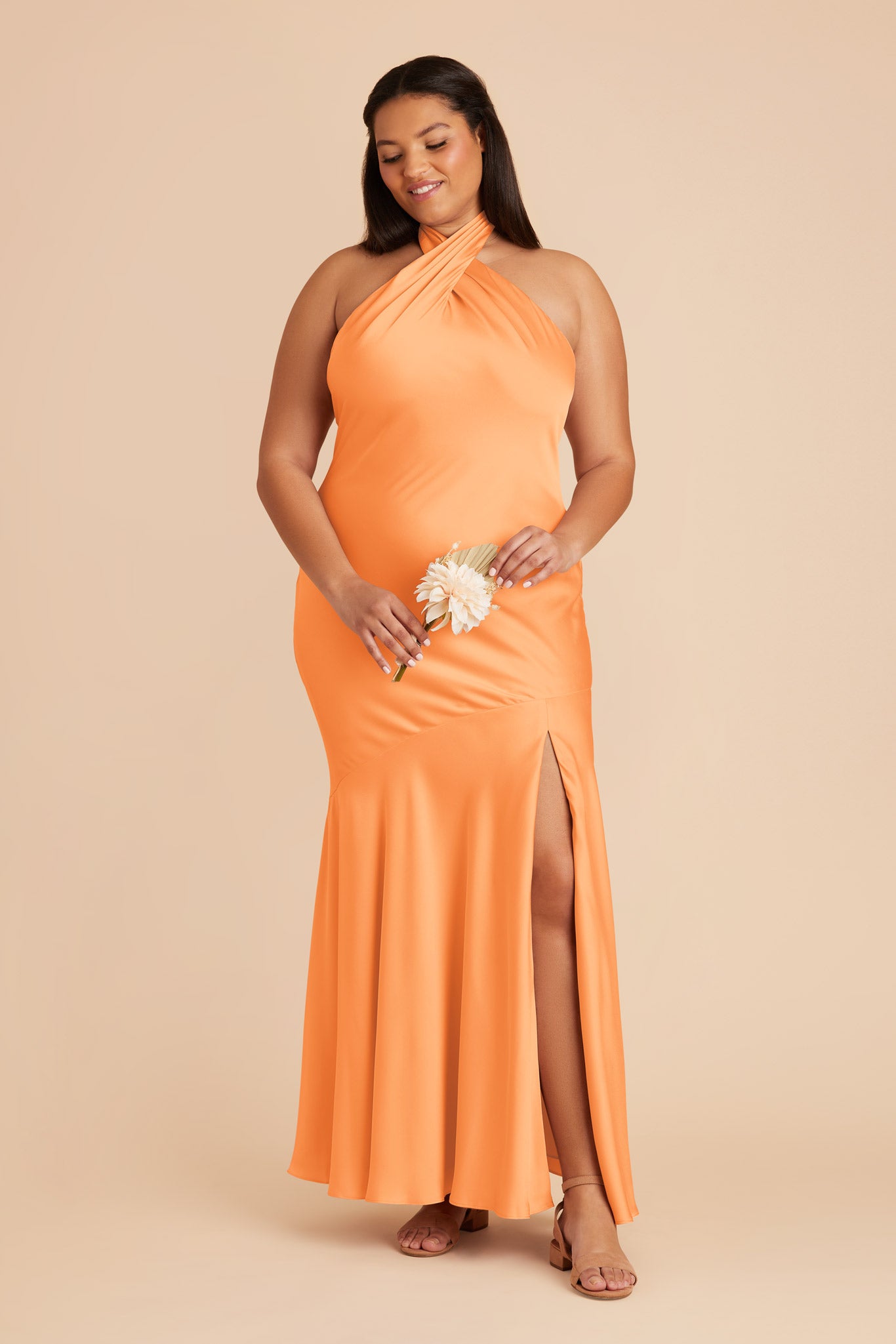 Apricot Stephanie Matte Satin Dress by Birdy Grey