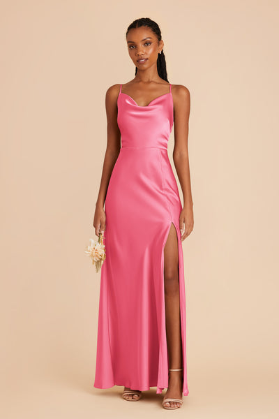 Bon Bon Pink Lisa Long Matte Satin Dress by Birdy Grey