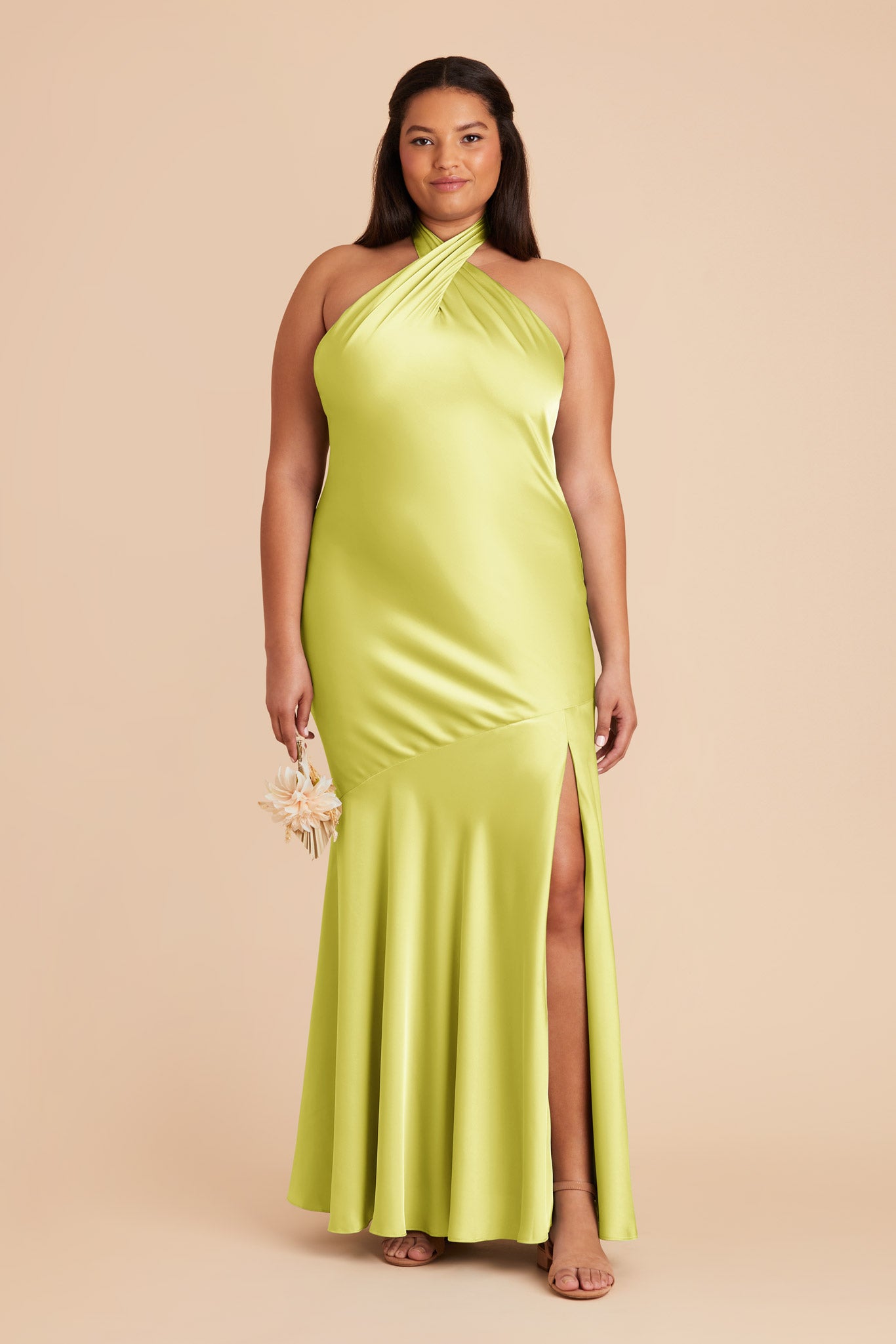 Chartreuse Stephanie Matte Satin Dress by Birdy Grey