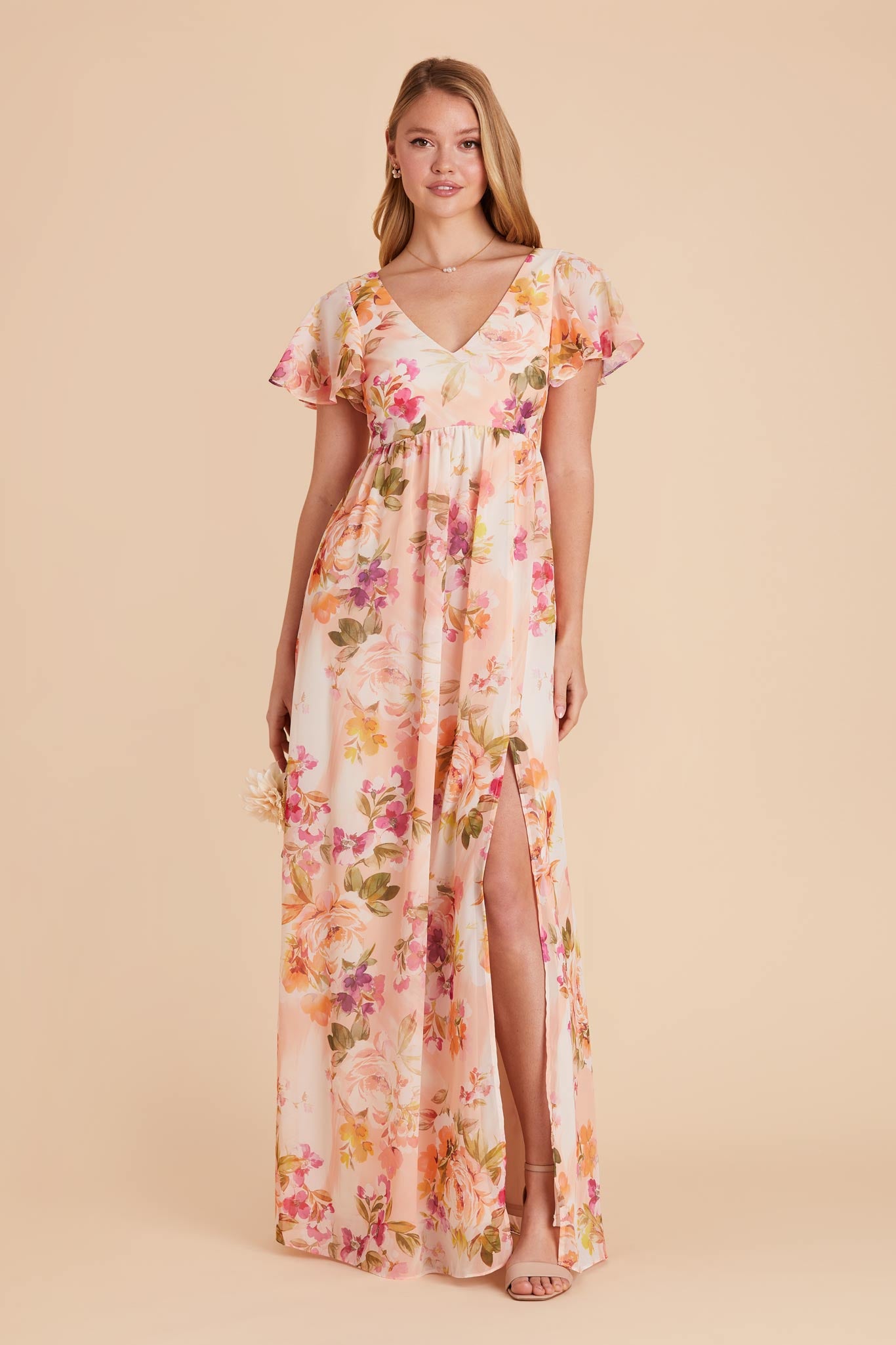 Coral Sunset Peonies Hannah Empire Dress by Birdy Grey