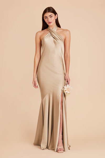 Gold Stephanie Matte Satin Dress by Birdy Grey