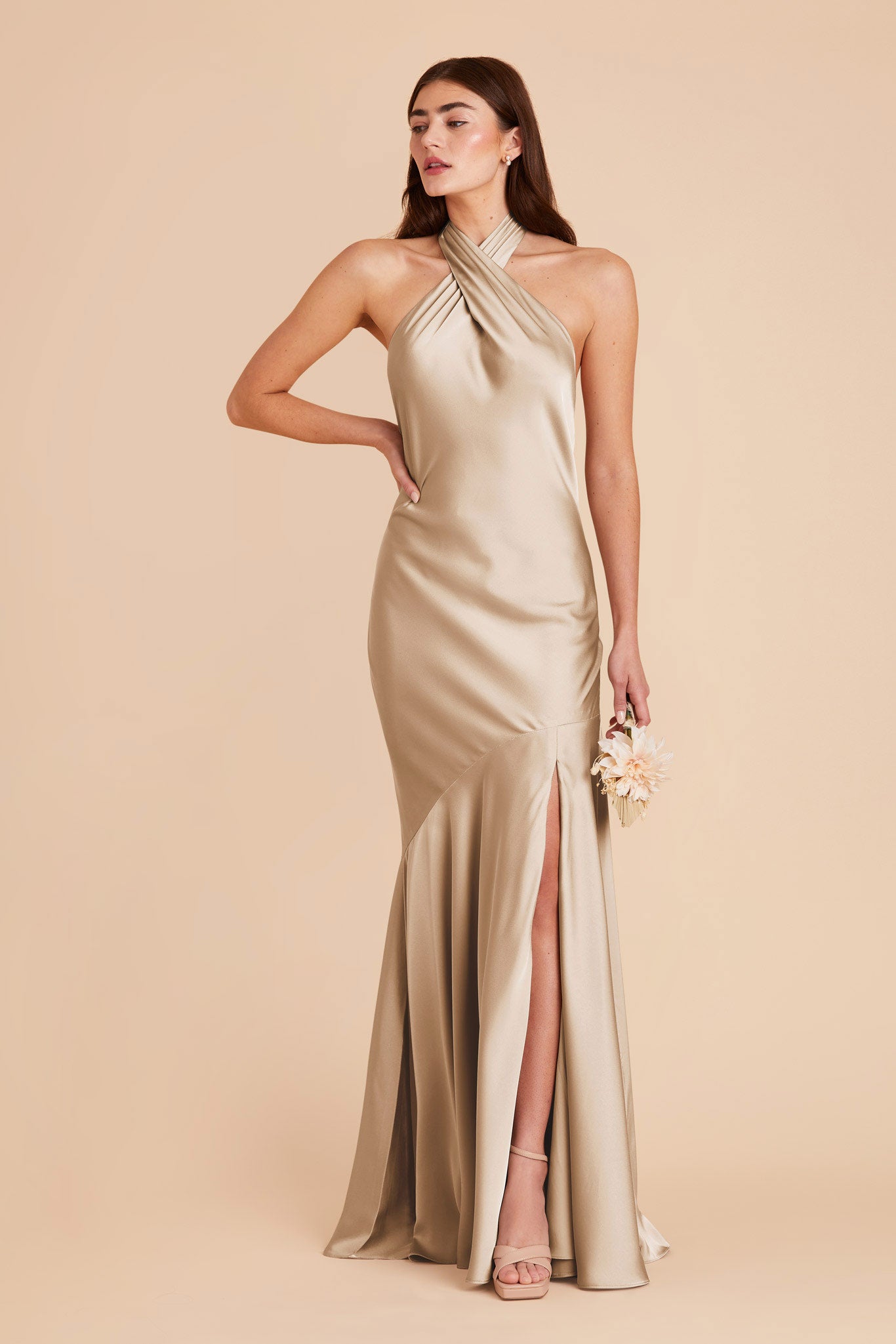 Gold Stephanie Matte Satin Dress by Birdy Grey