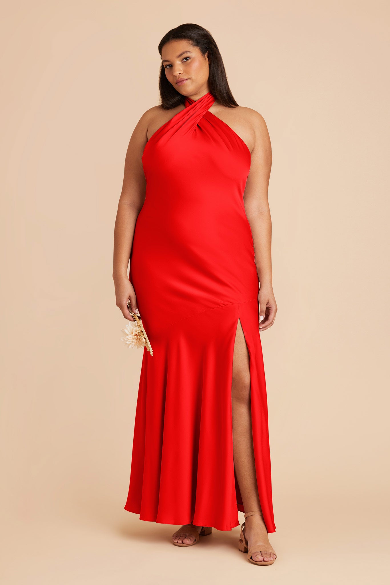 Lipstick Red Stephanie Matte Satin Dress by Birdy Grey