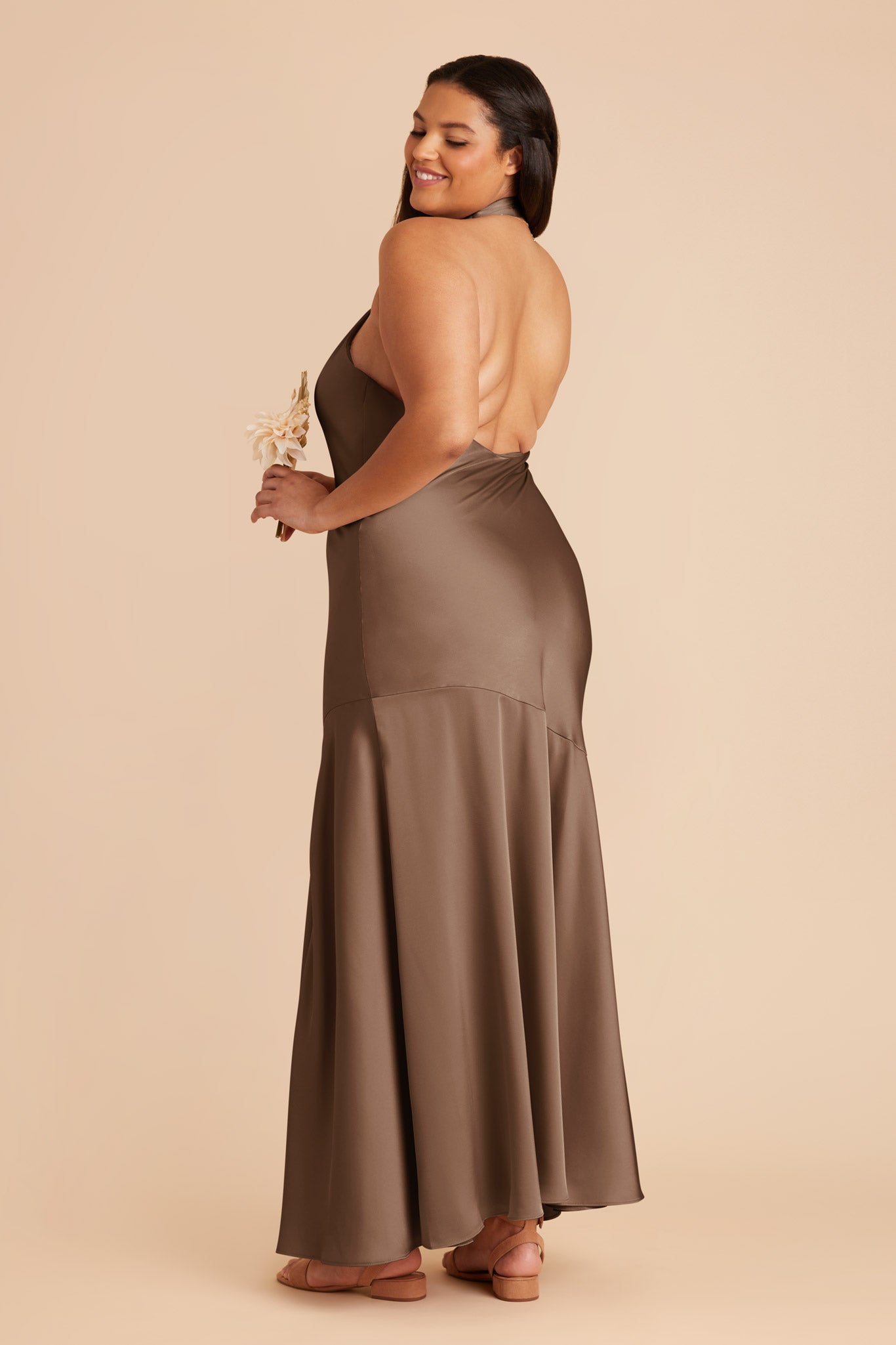 Mocha Stephanie Matte Satin Dress by Birdy Grey