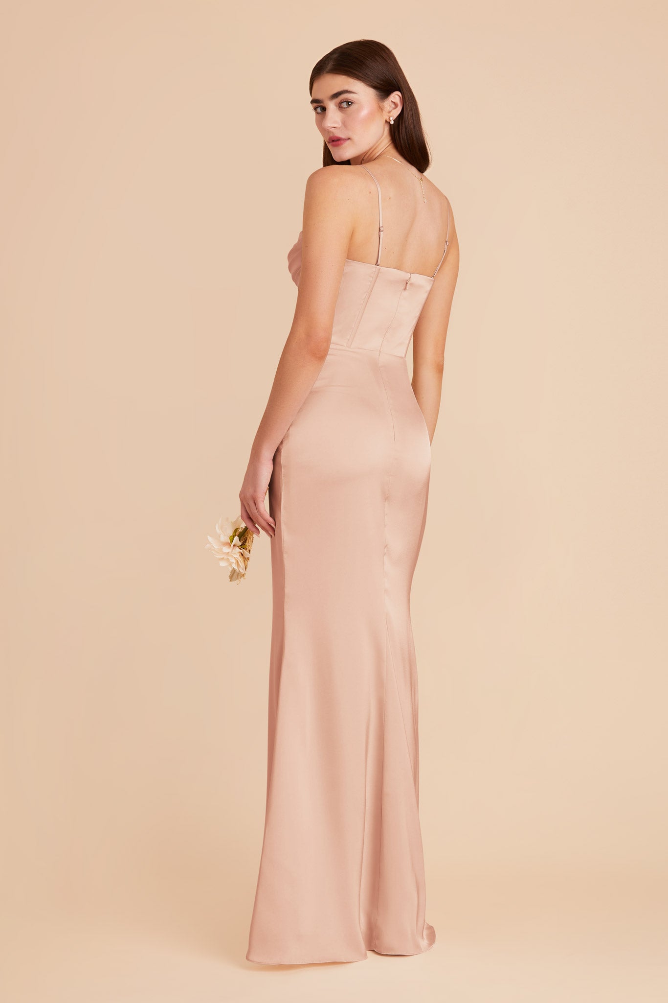 Rose Gold Carrie Matte Satin Dress by Birdy Grey