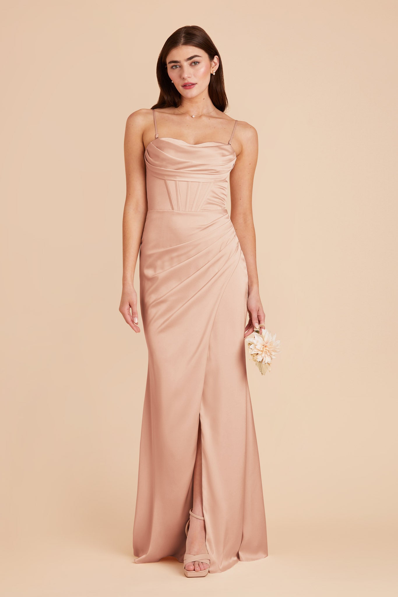 Rose Gold Carrie Matte Satin Dress by Birdy Grey