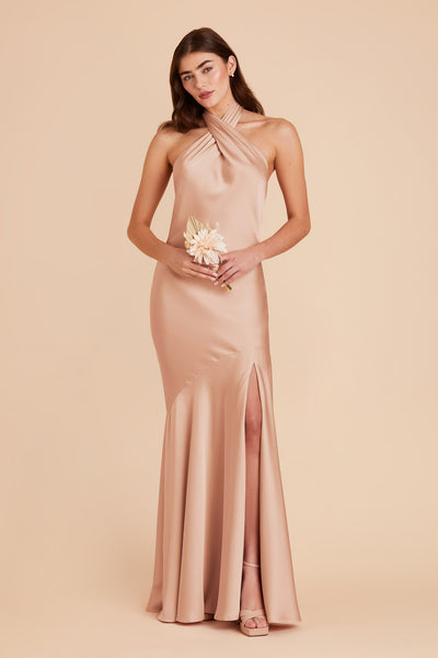 Rose Gold Stephanie Matte Satin Dress by Birdy Grey
