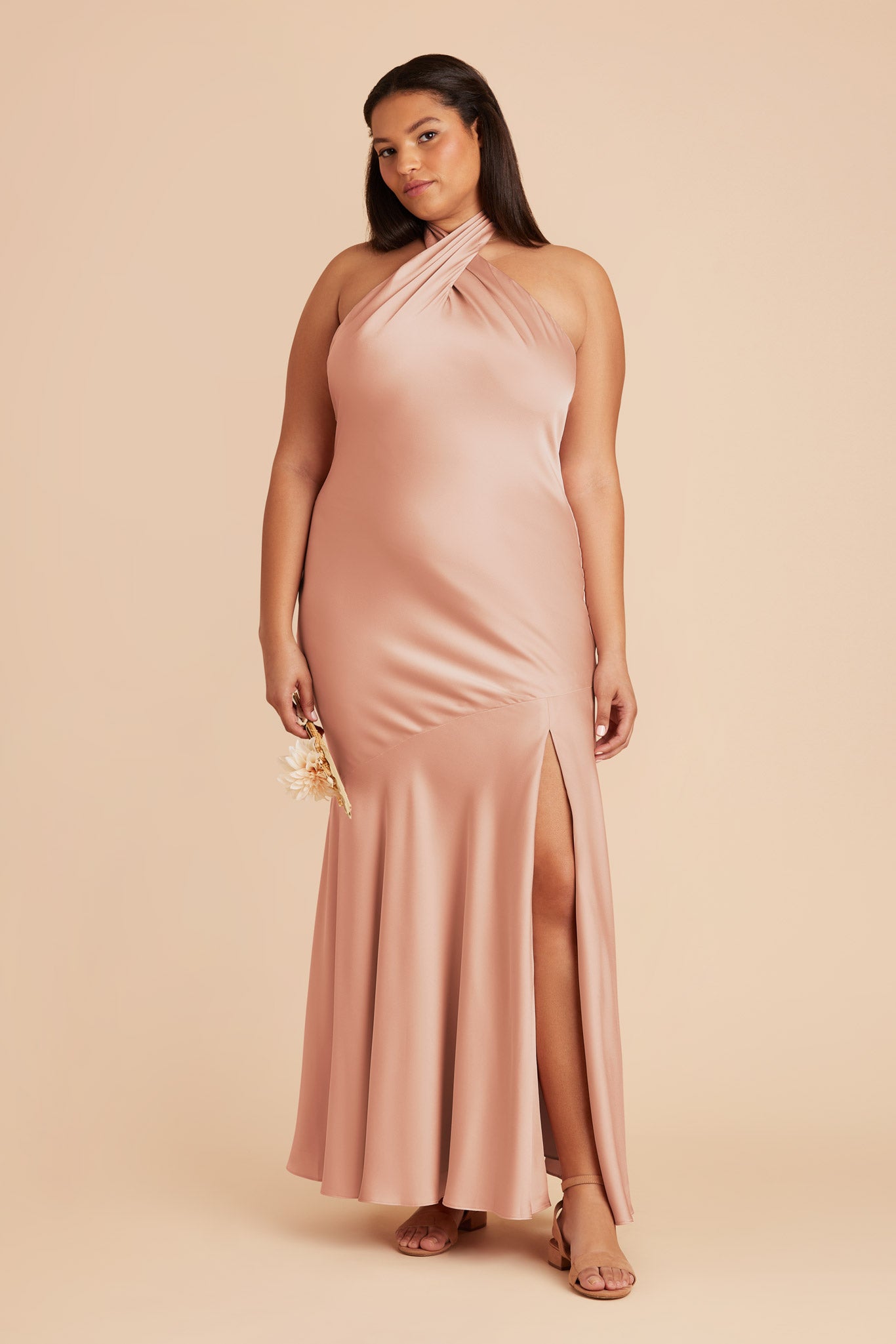 Rose Gold Stephanie Matte Satin Dress by Birdy Grey