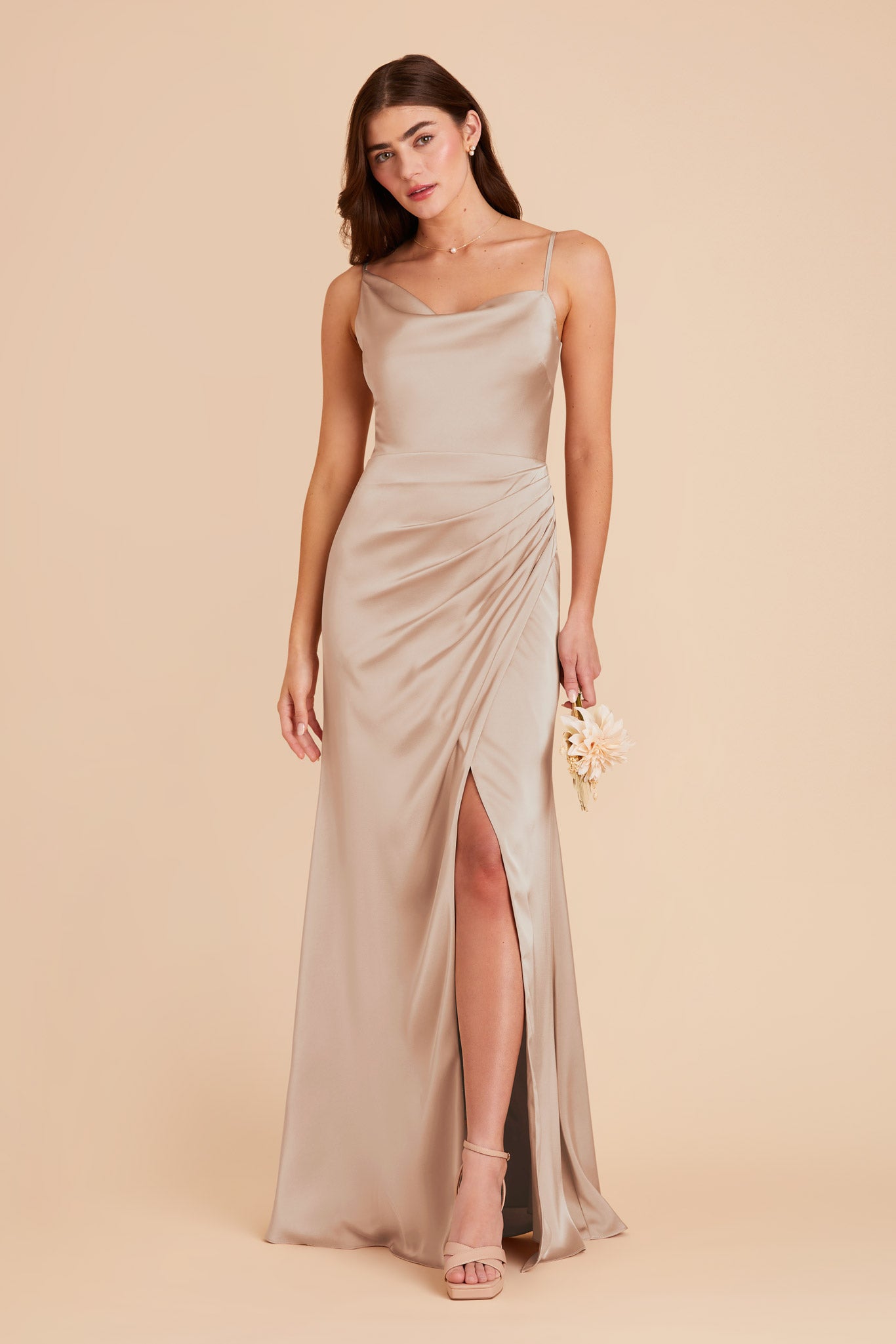 Taupe Jennifer Matte Satin Dress by Birdy Grey