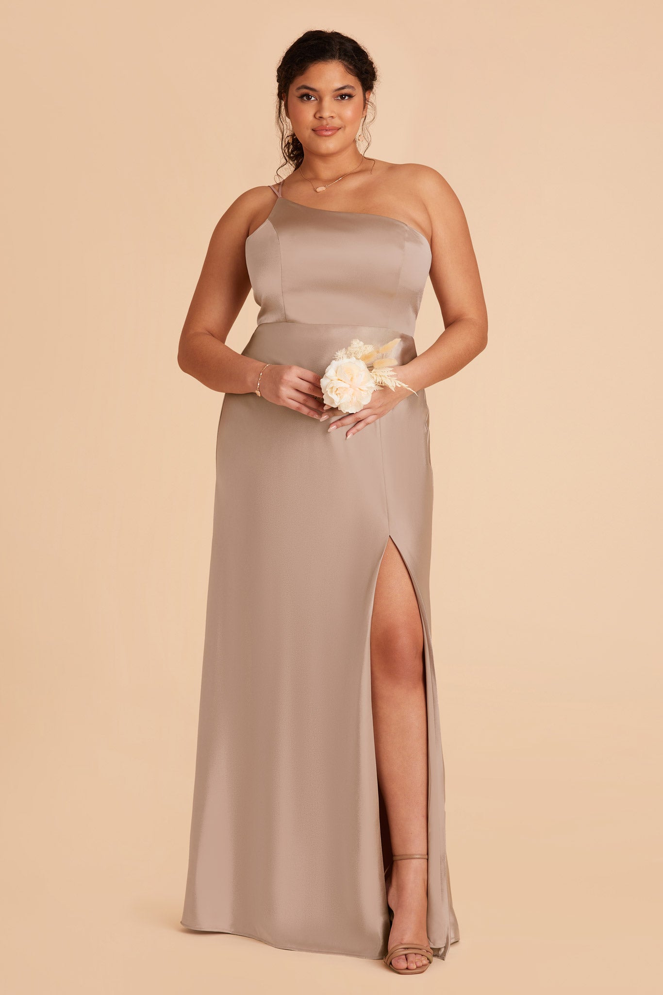 Matte Satin Dress in Taupe by Birdy Grey