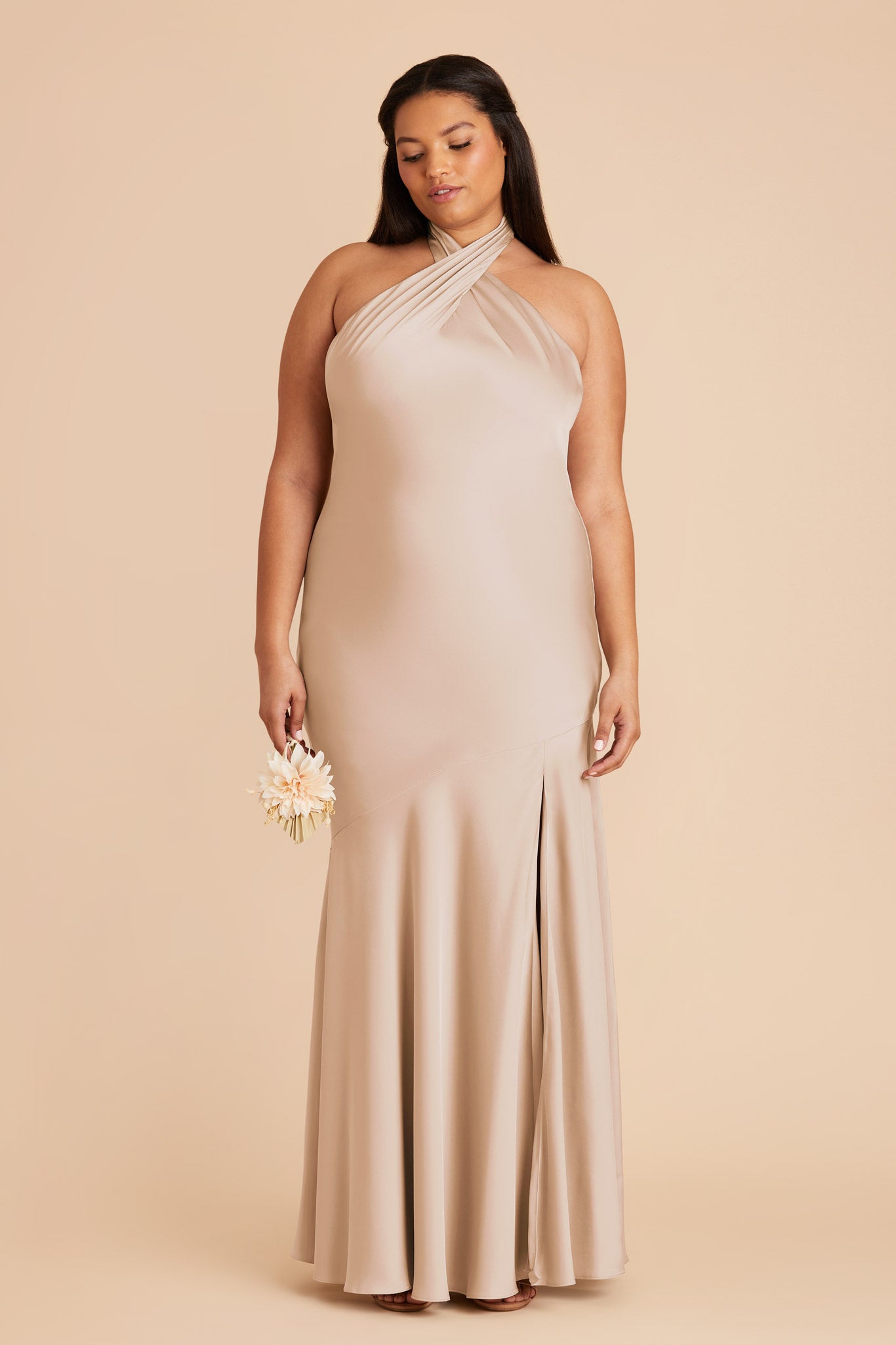 Taupe Stephanie Matte Satin Dress by Birdy Grey