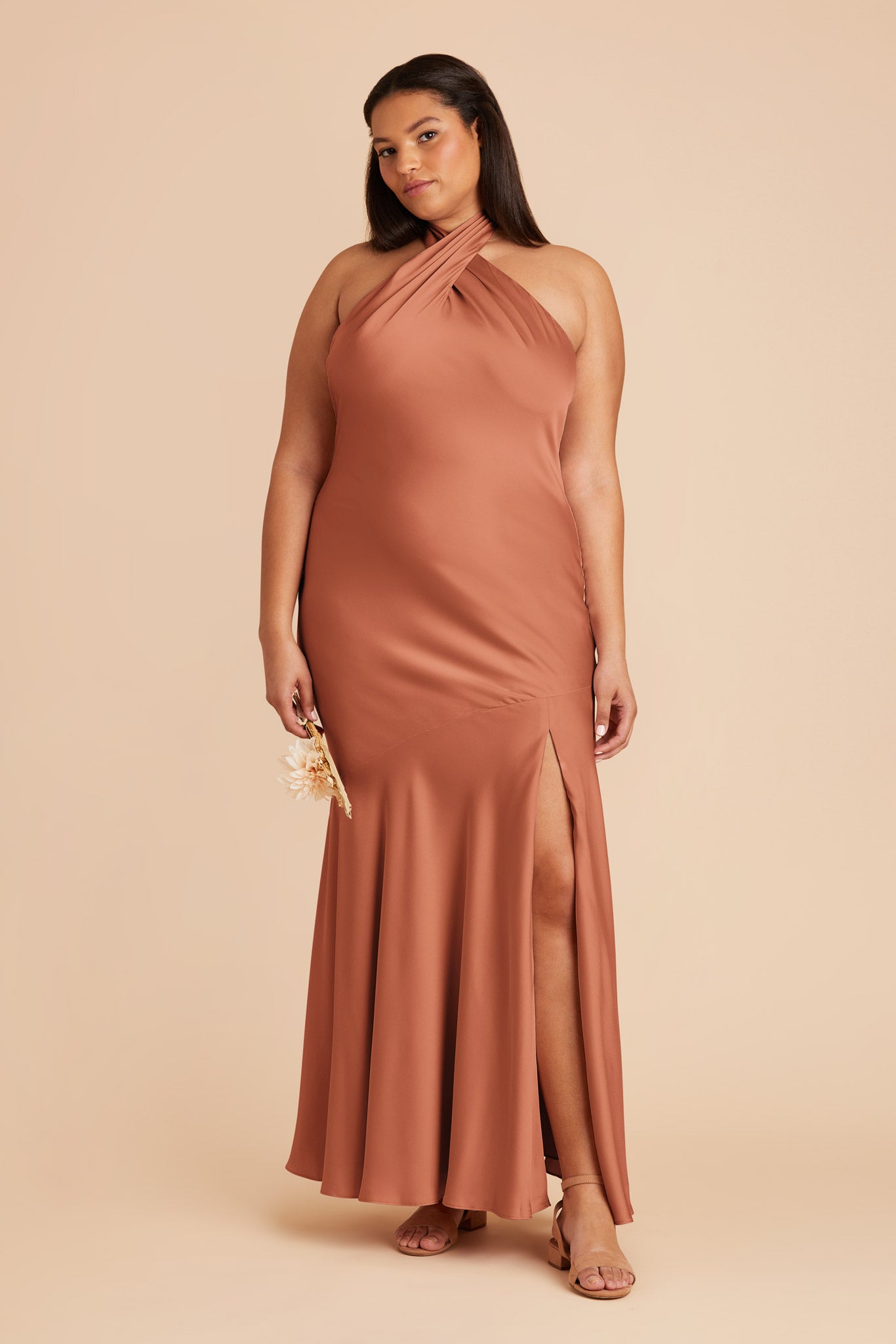 Terracotta Stephanie Matte Satin Dress by Birdy Grey