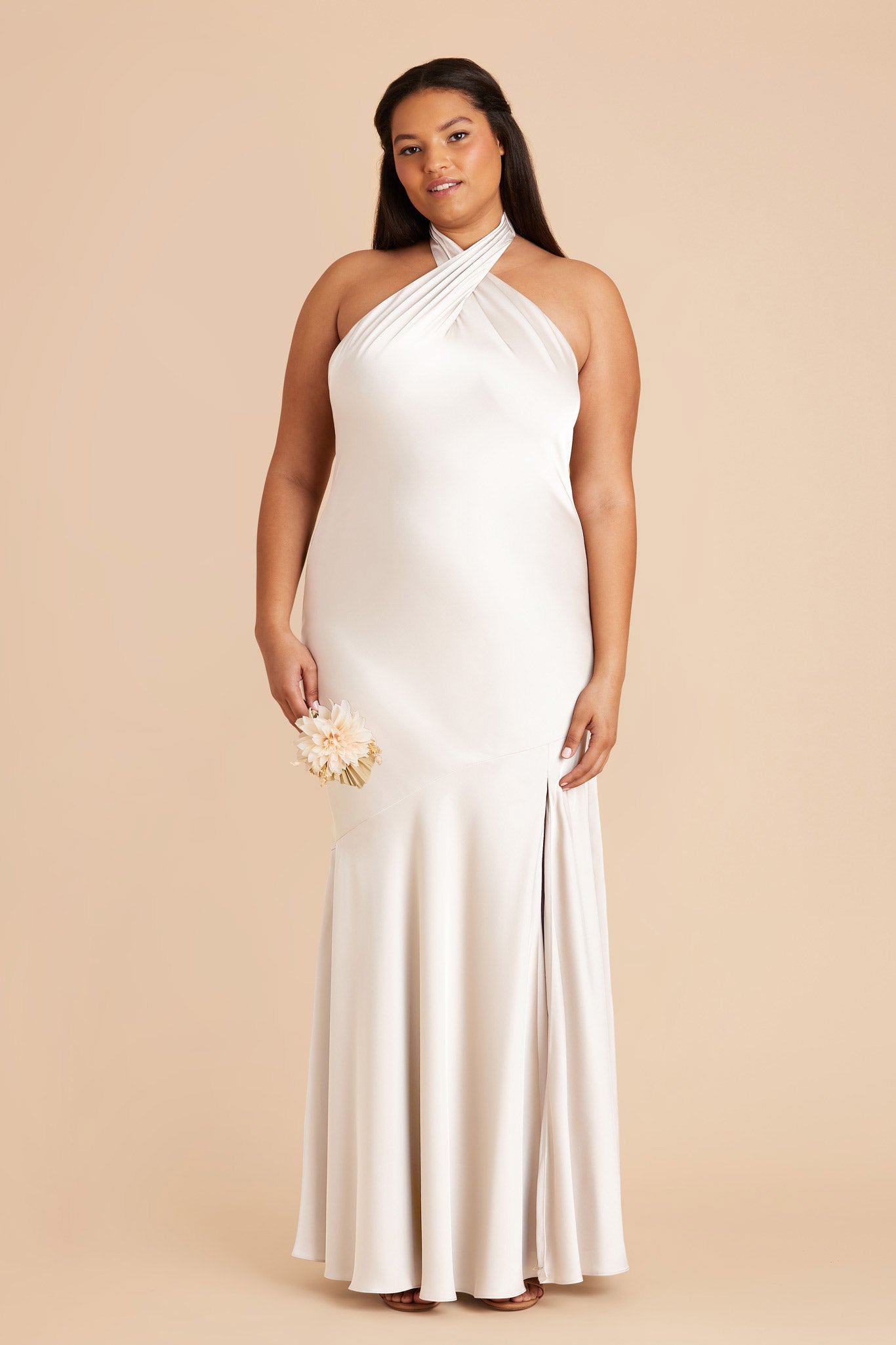 White Stephanie Matte Satin Dress by Birdy Grey