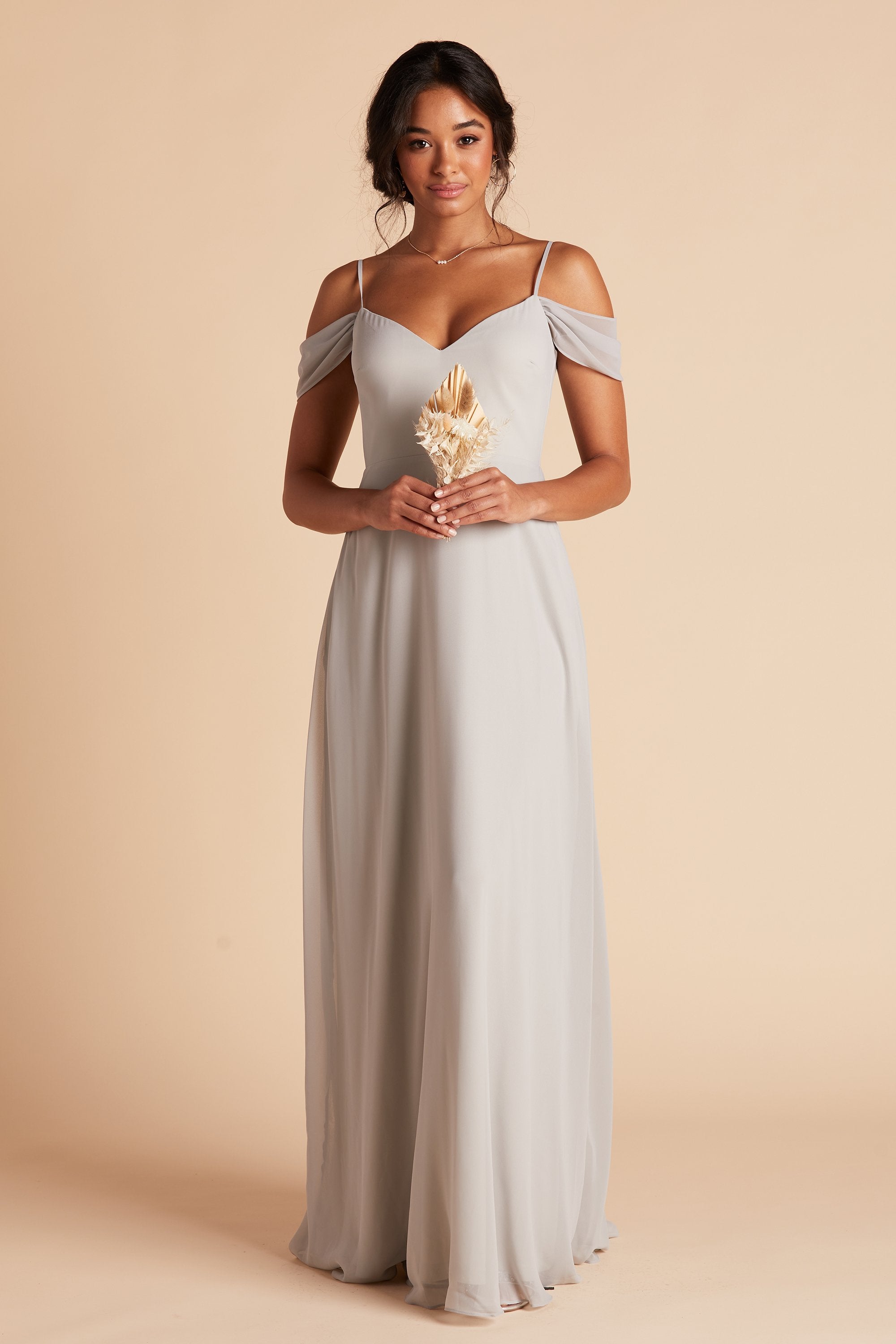 Devin convertible bridesmaid dress  in dove gray chiffon by Birdy Grey, front view
