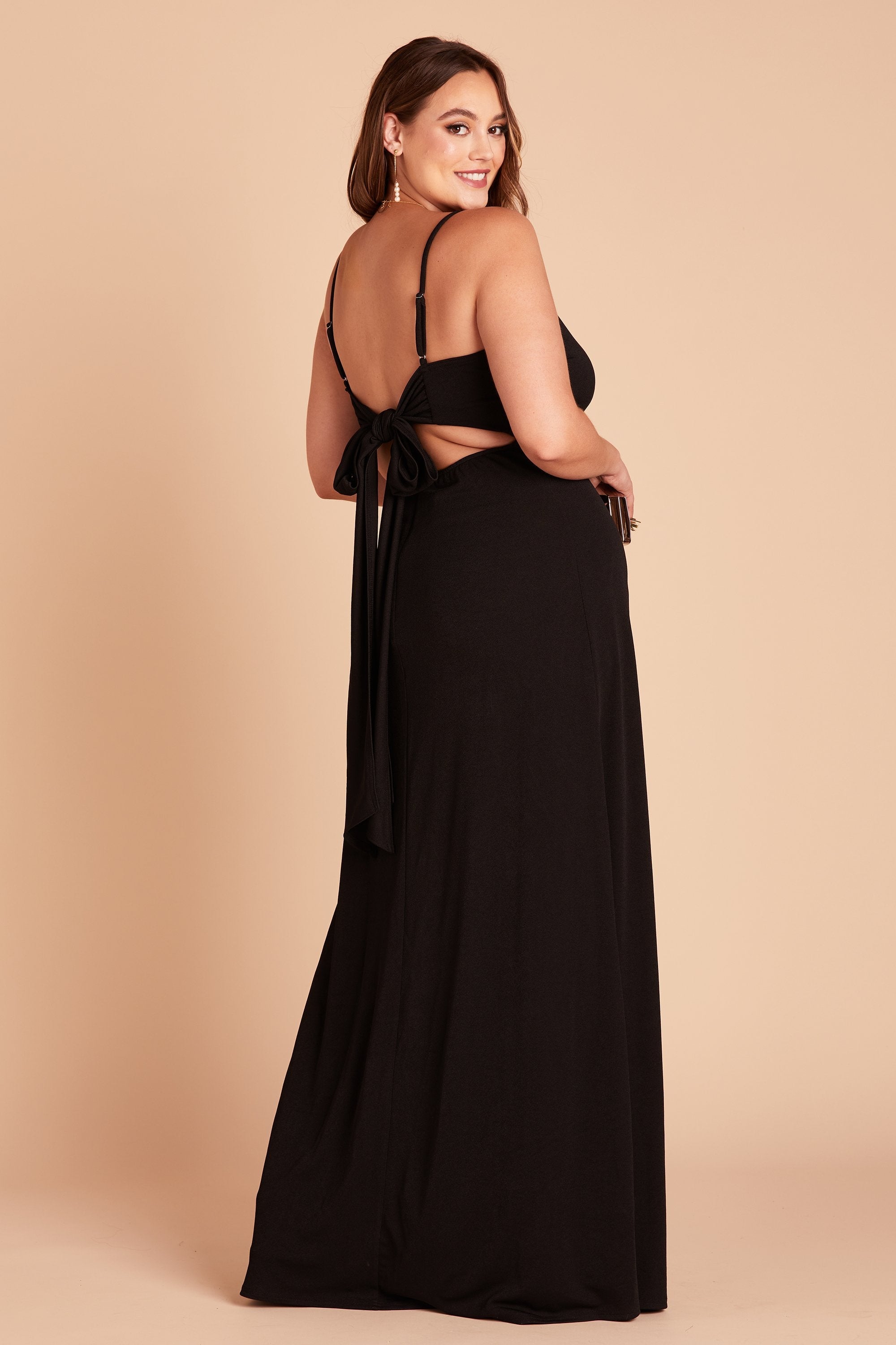 Benny plus size bridesmaid dress in black crepe by Birdy Grey, side view