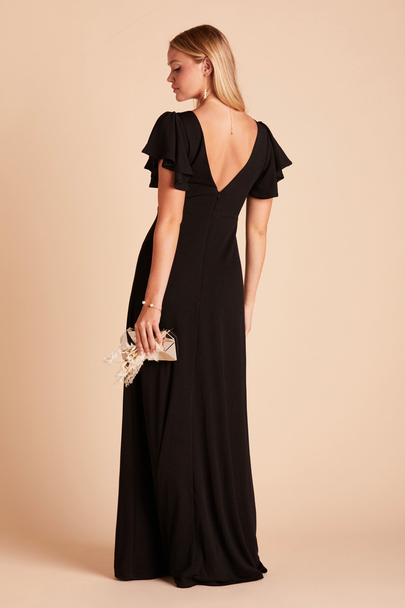 Hannah bridesmaid dress in black crepe by Birdy Grey, back view