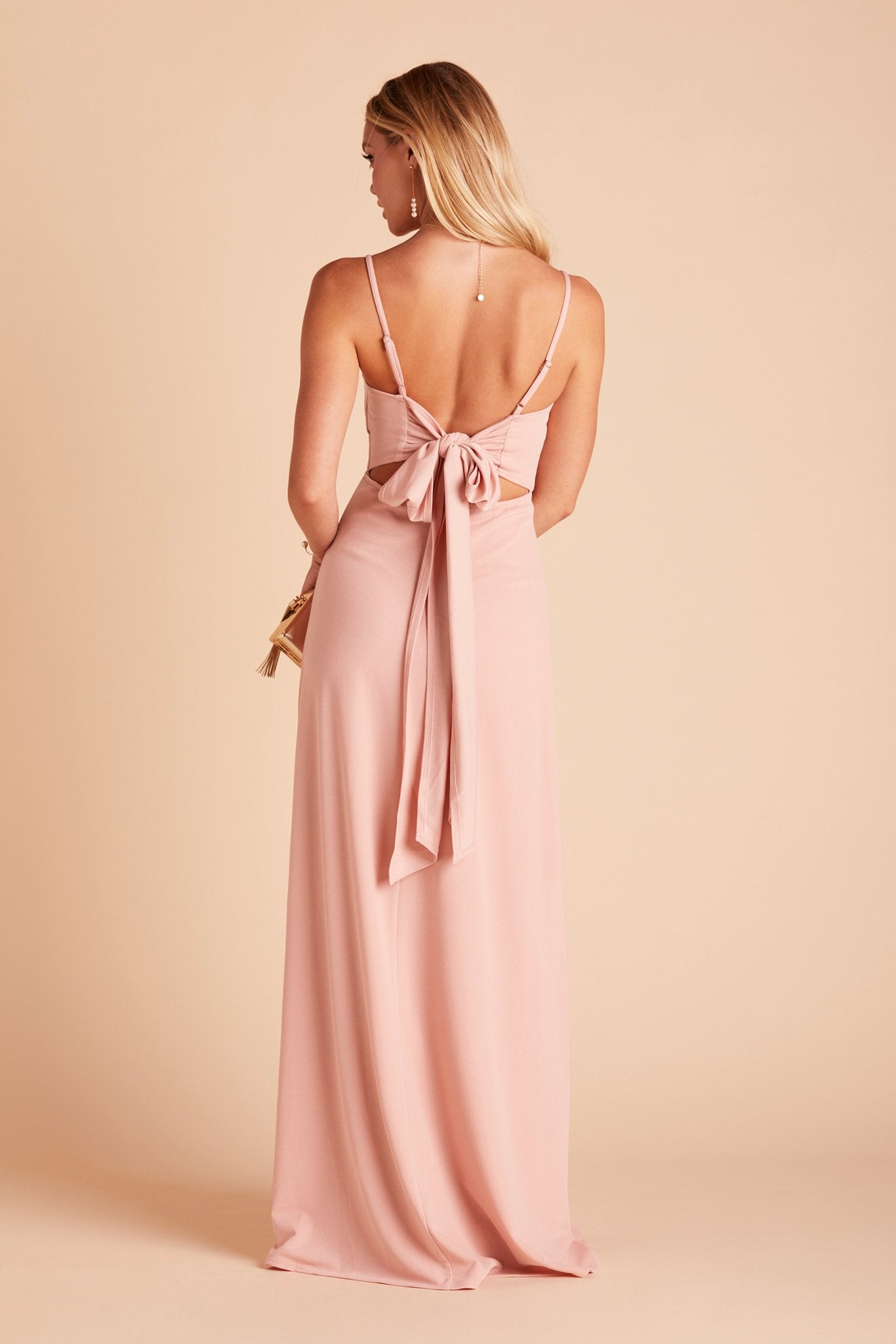 Benny bridesmaid dress in dusty rose crepe by Birdy Grey, back view