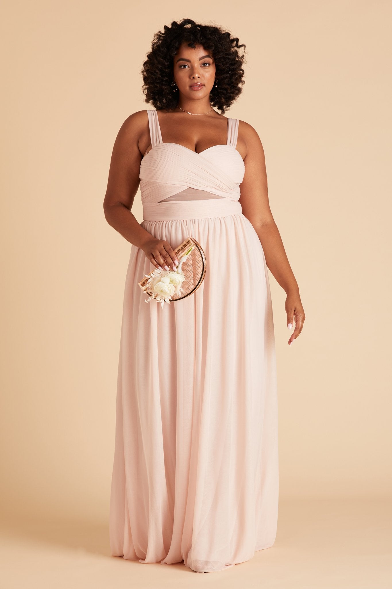Elsye plus size bridesmaid dress in pale blush chiffon by Birdy Grey, front view