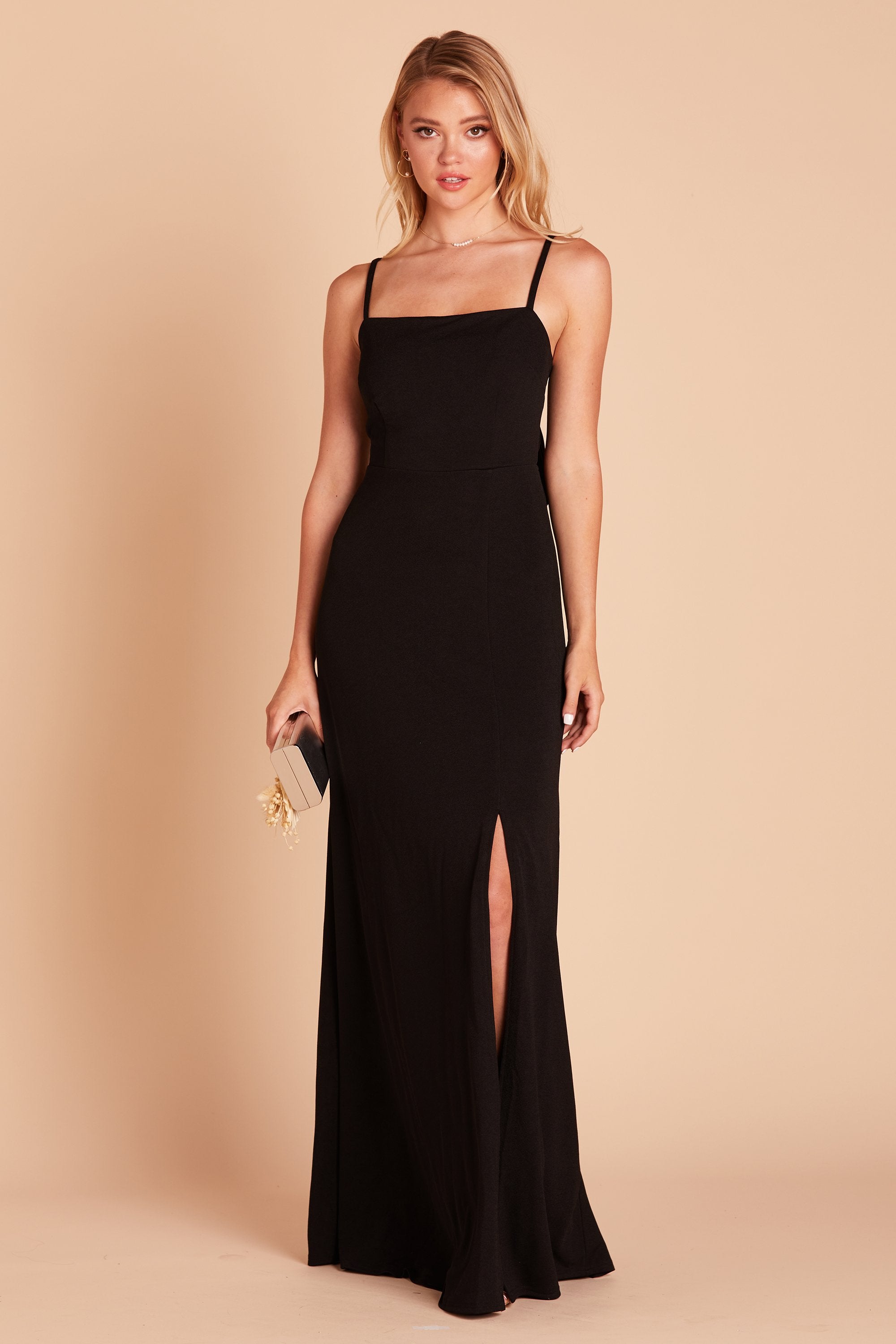 Benny bridesmaid dress in black crepe by Birdy Grey, front view