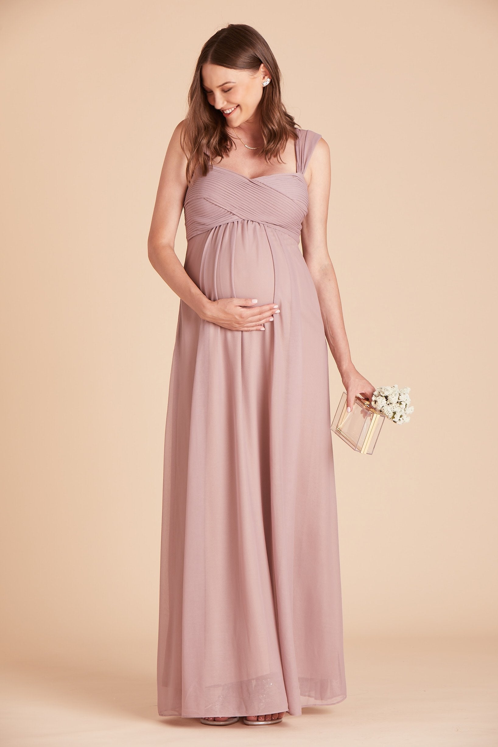 Maria convertible bridesmaids dress in mauve chiffon by Birdy Grey, front view