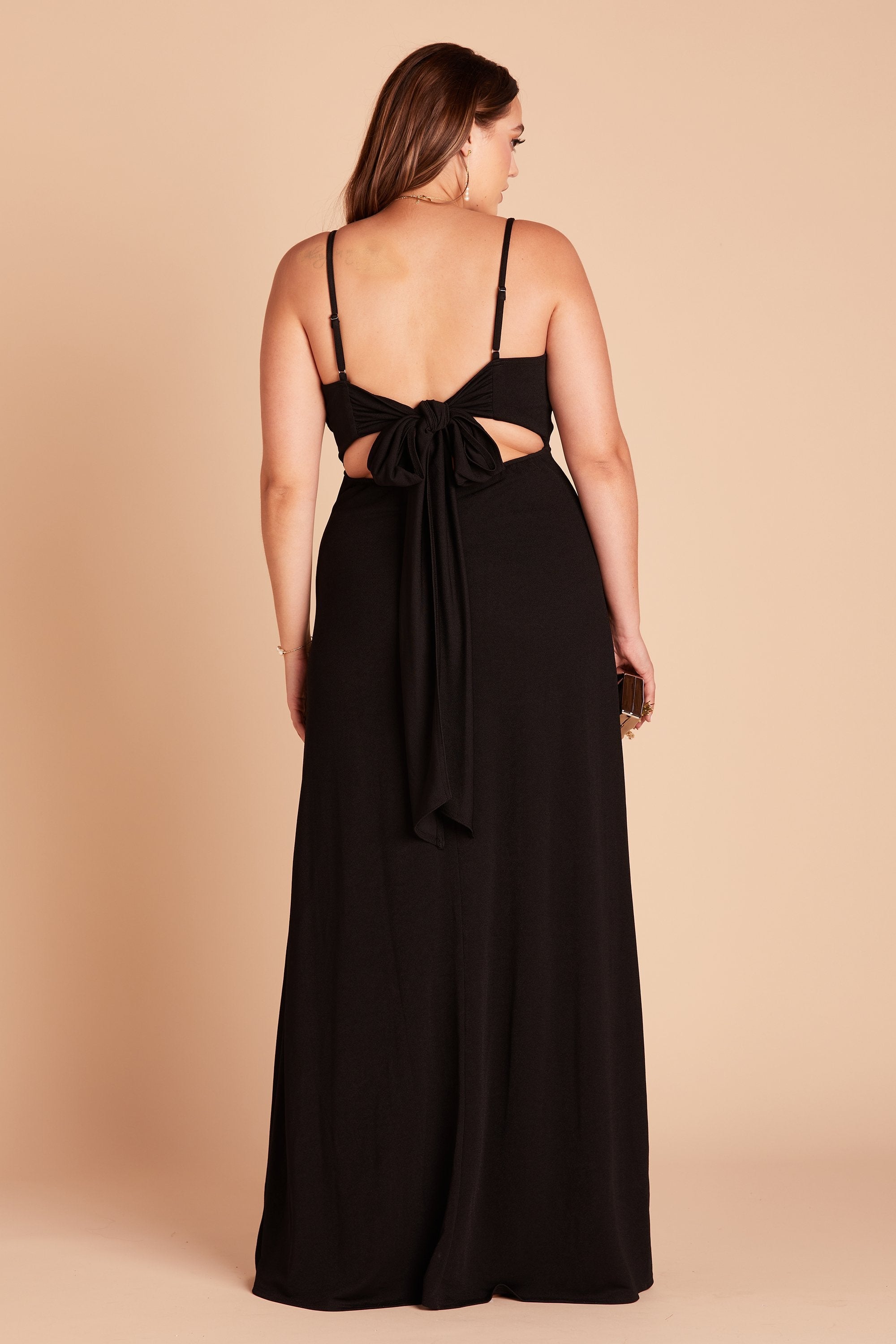 Benny plus size bridesmaid dress in black crepe by Birdy Grey, back view