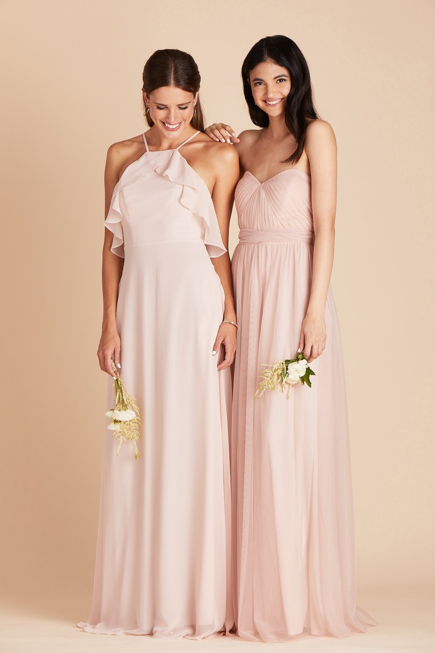 Jules bridesmaid dress in pale blush chiffon by Birdy Grey, front view