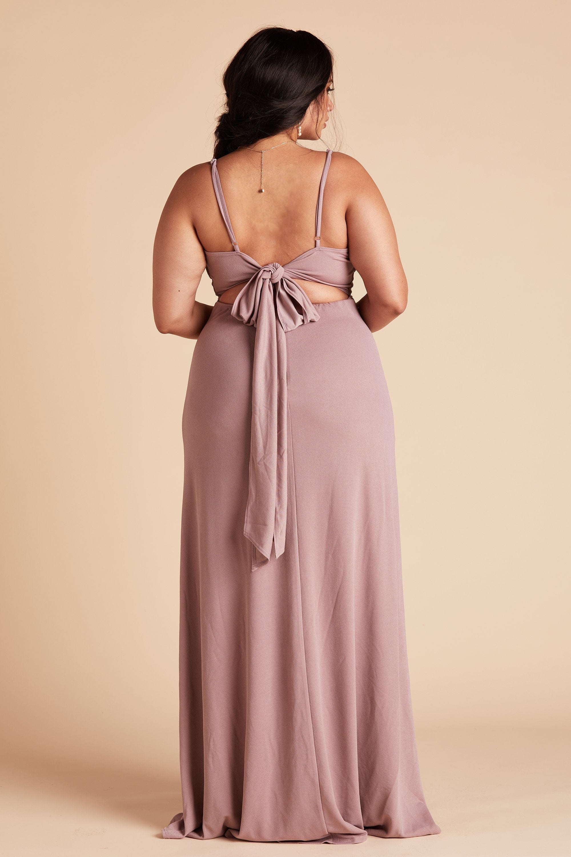 Benny plus size bridesmaid dress in dark mauve crepe by Birdy Grey, back view