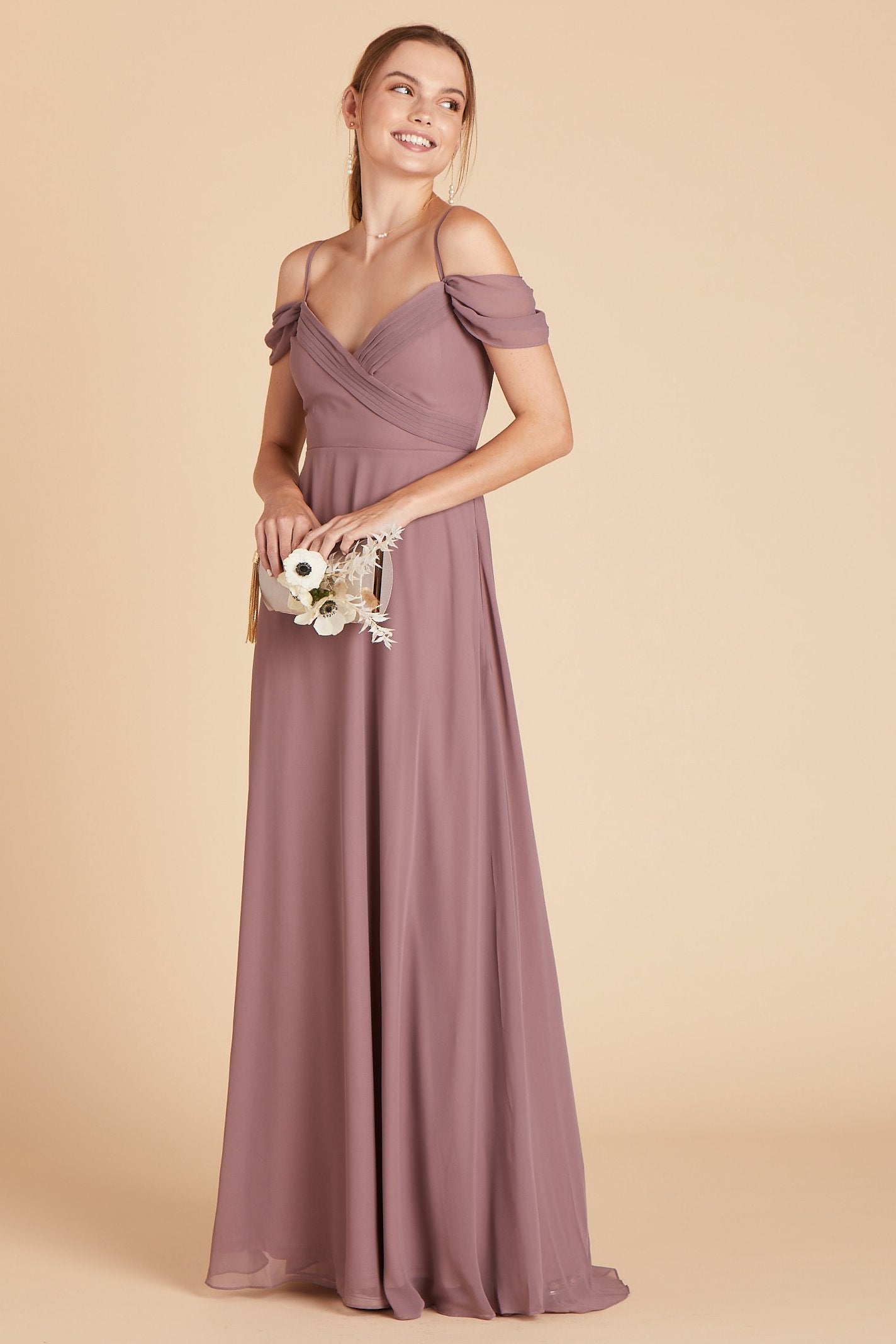 Spence convertible bridesmaid dress in dark mauve chiffon by Birdy Grey, front view
