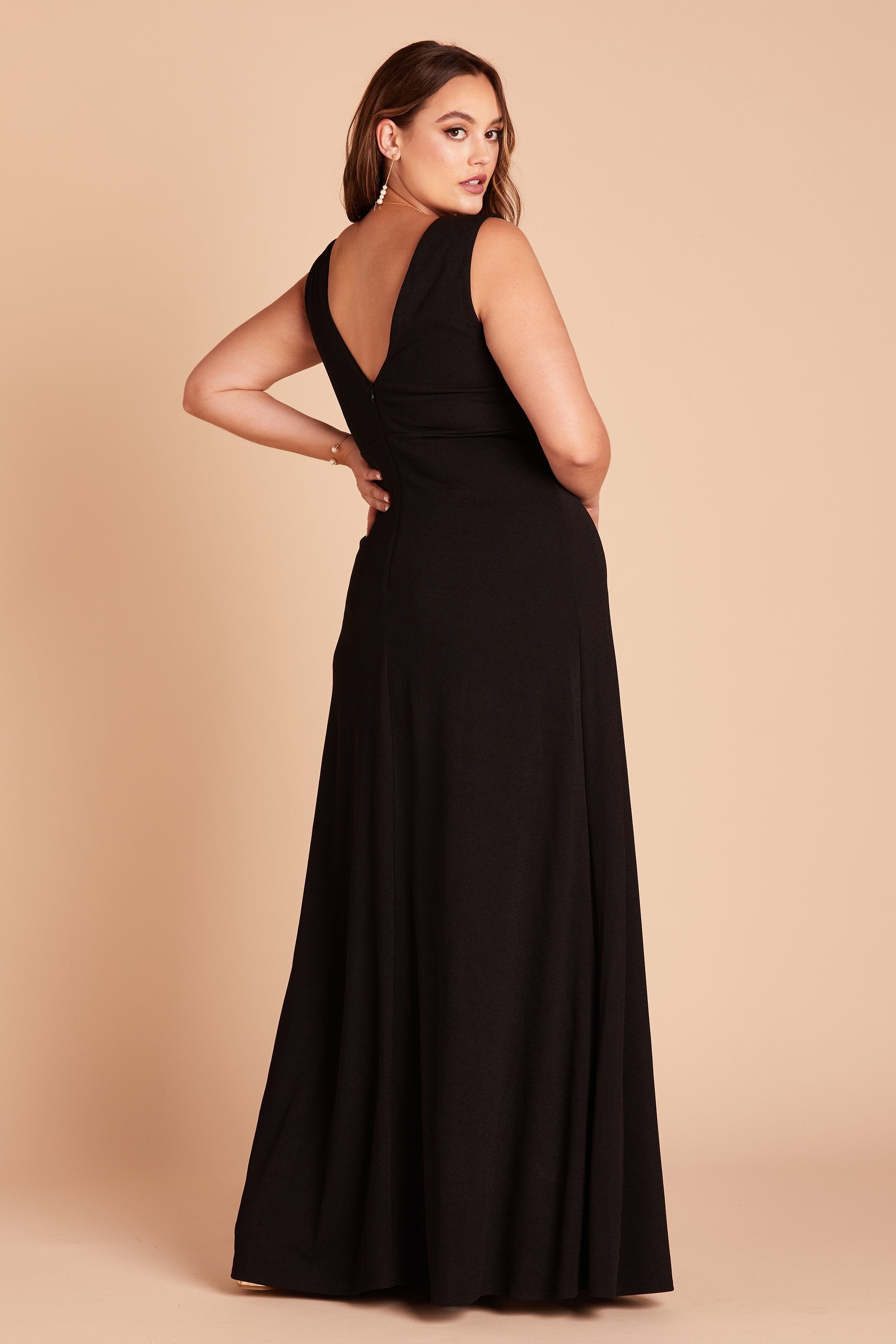Shamin plus size bridesmaid dress in black crepe by Birdy Grey, side view