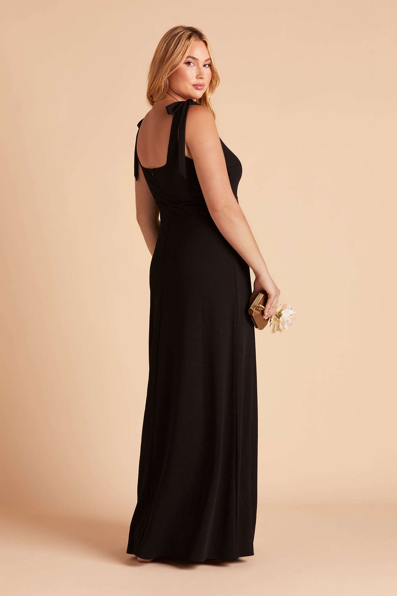 Alex convertible plus size bridesmaid dress with slit in black crepe by Birdy Grey, side view