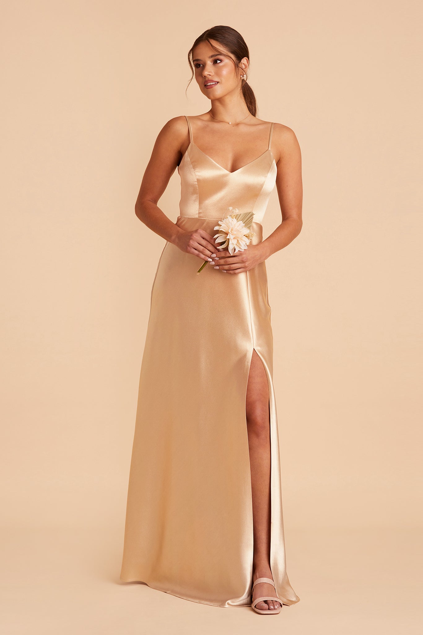 Gold Jay Shiny Satin Dress by Birdy Grey