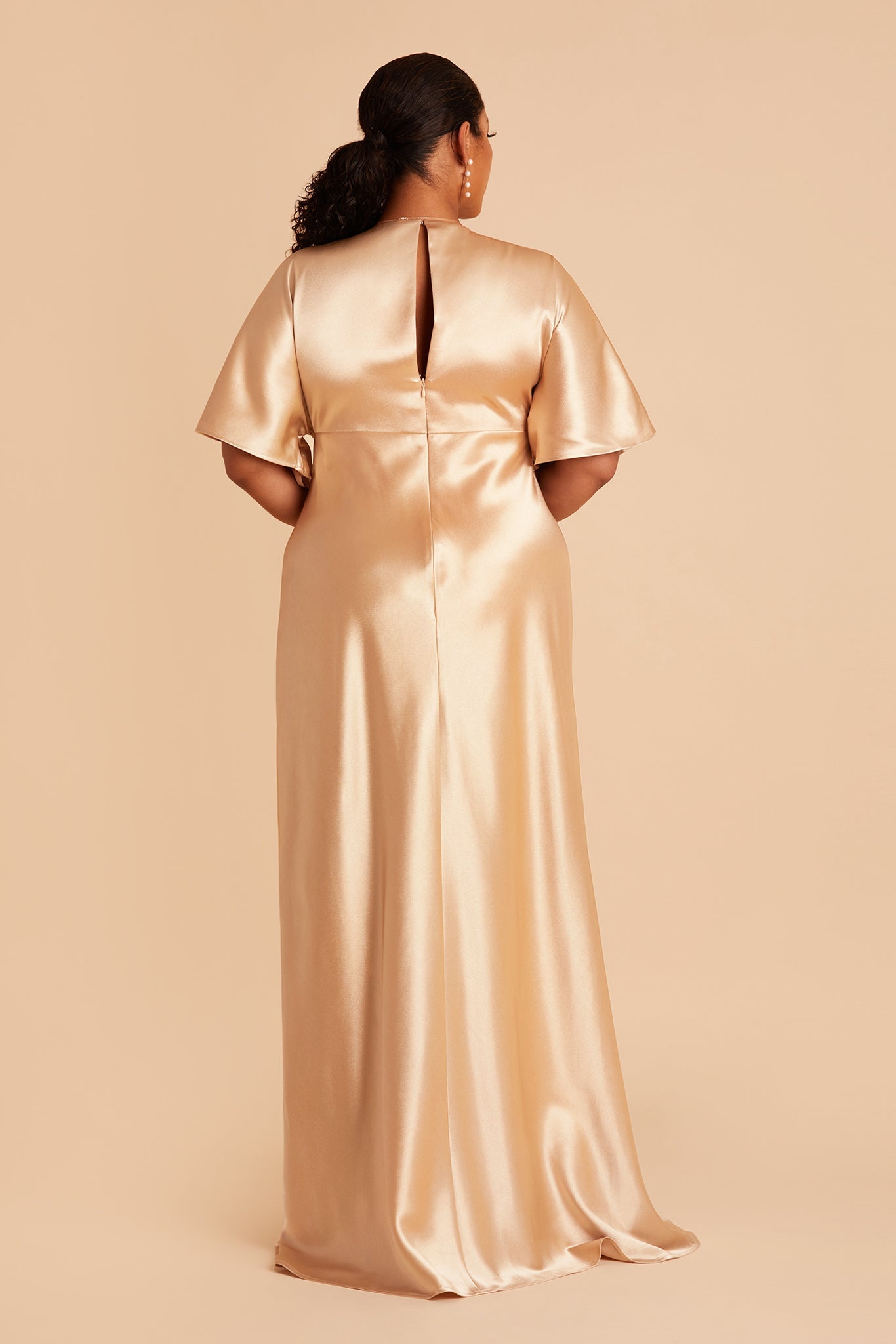 Jesse Satin Dress Curve dress in gold satin by Birdy Grey, front view