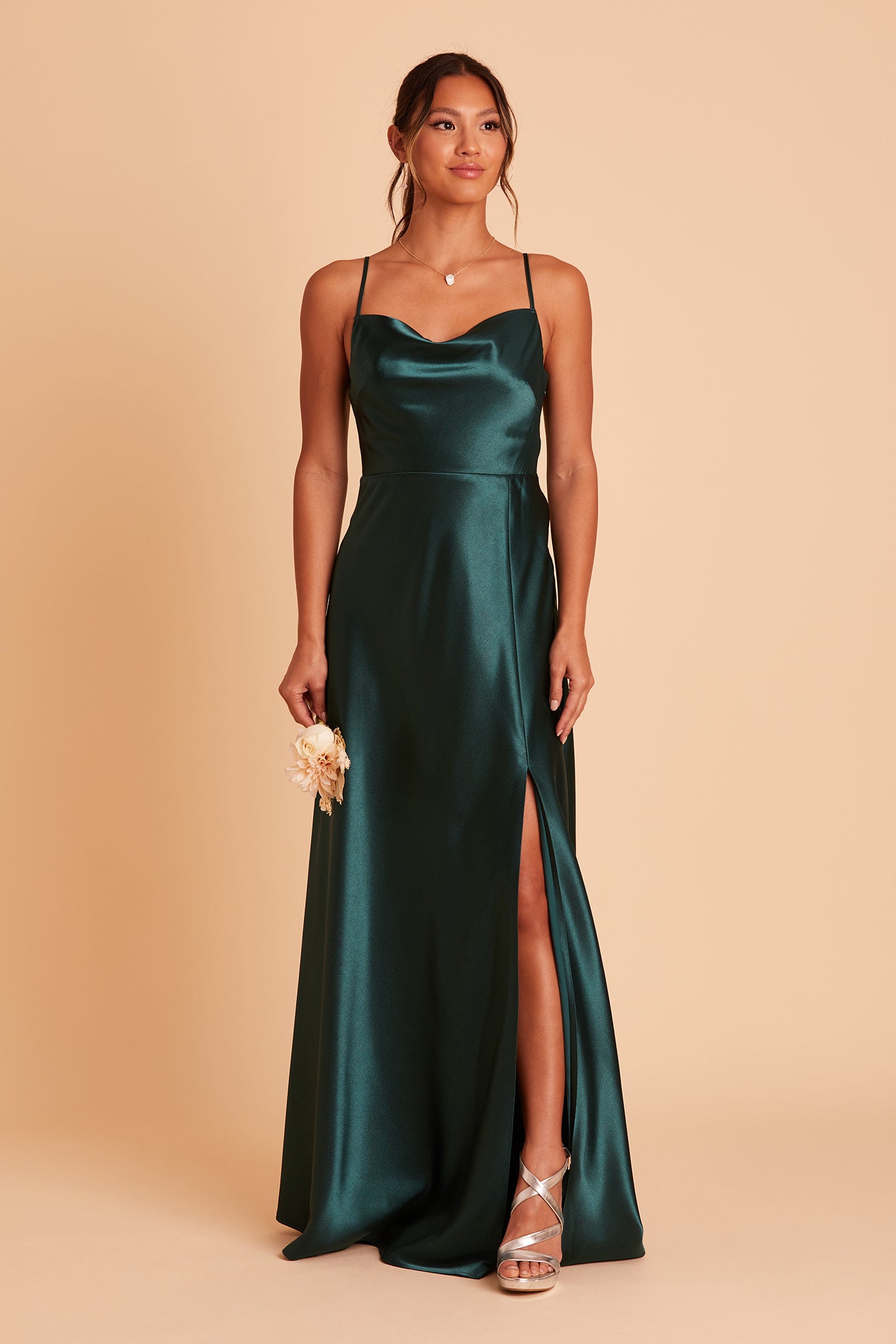 Emerald Lisa Long Satin Dress by Birdy Grey