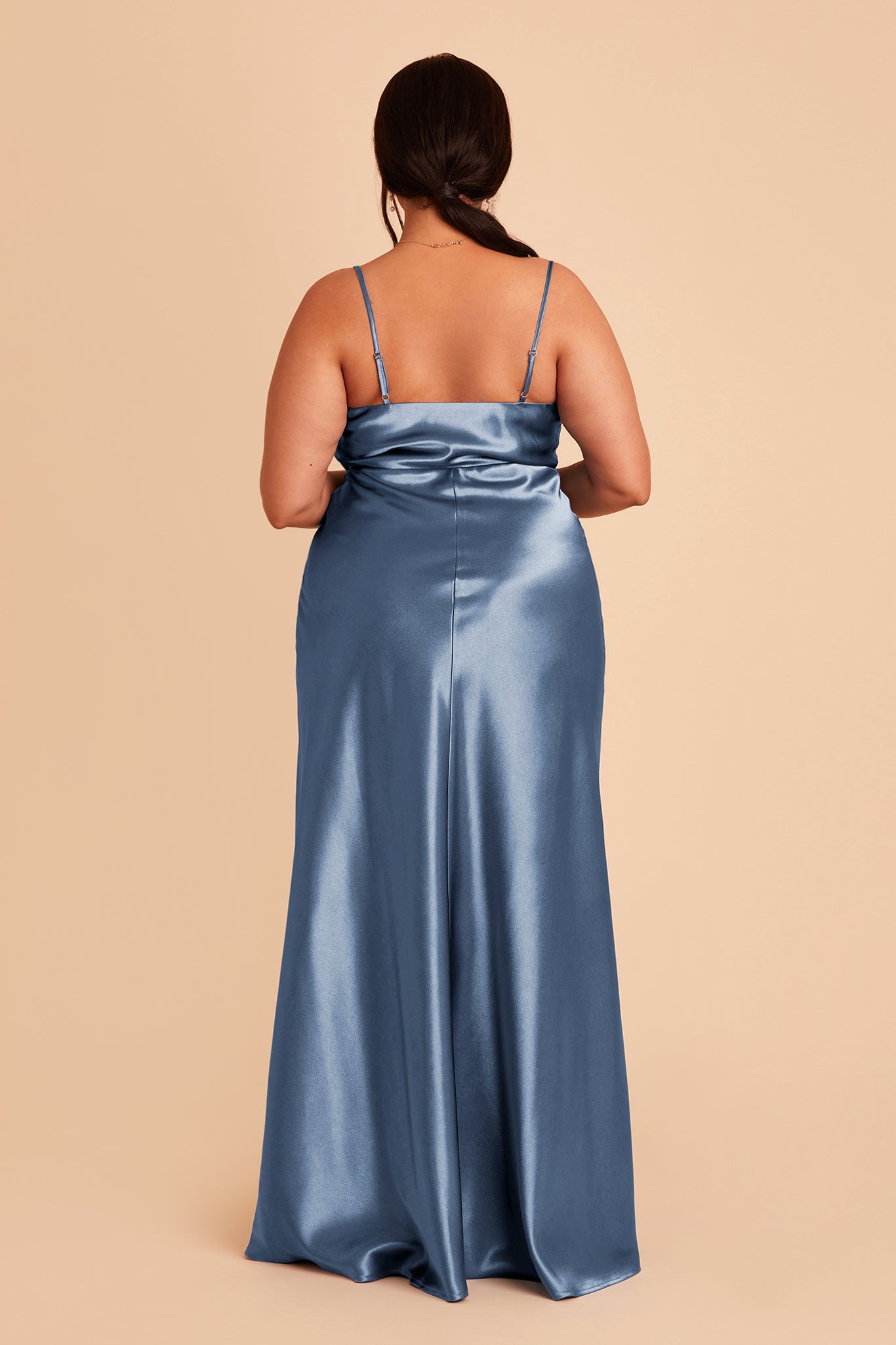 Lisa plus size bridesmaid dress with slit in twilight satin by Birdy Grey, back view