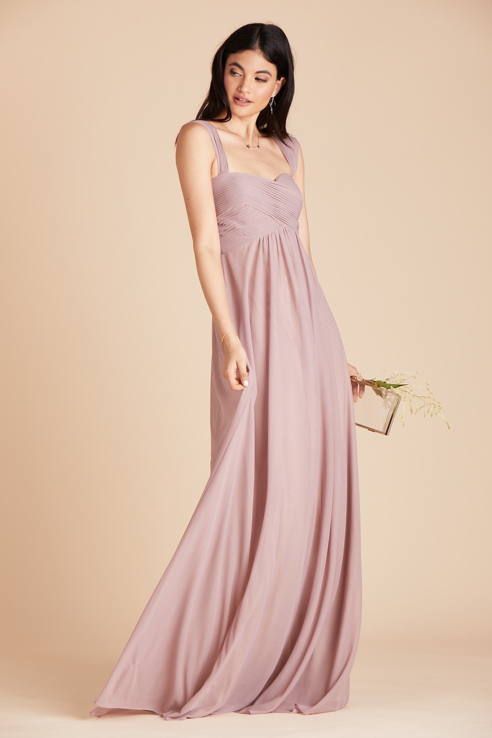 Maria convertible bridesmaids dress in mauve chiffon by Birdy Grey, side view