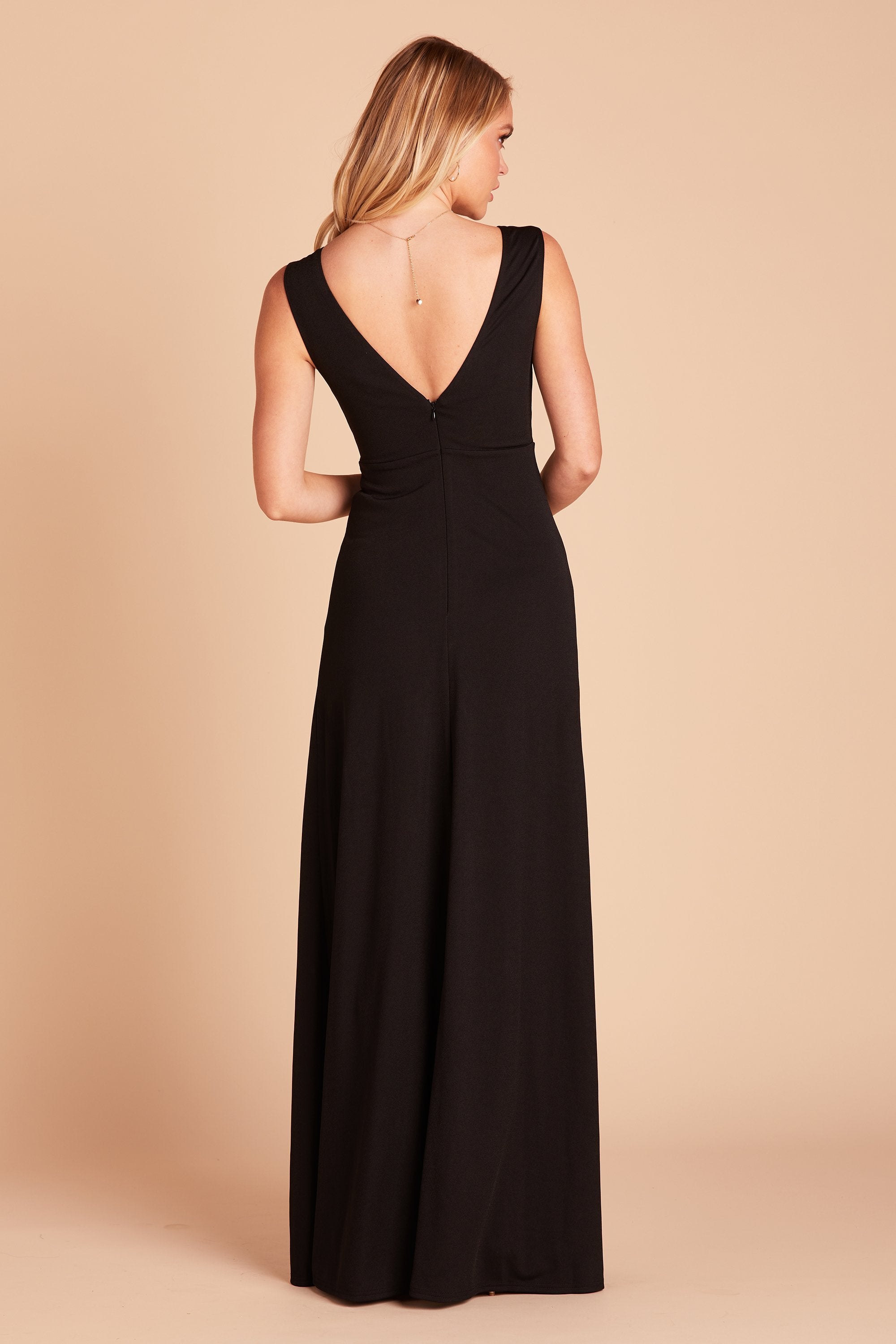 Shamin bridesmaid dress in black crepe by Birdy Grey, back view