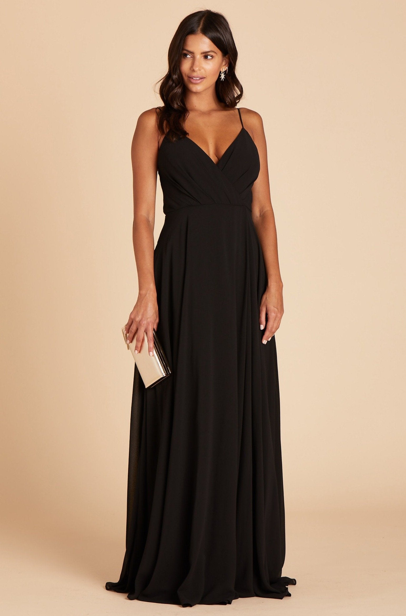 Kaia bridesmaids dress in black chiffon by Birdy Grey, front view