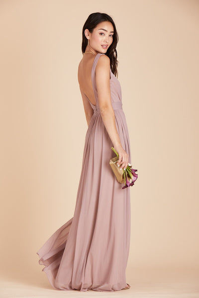 Jay bridesmaids dress in mauve chiffon by Birdy Grey, side view