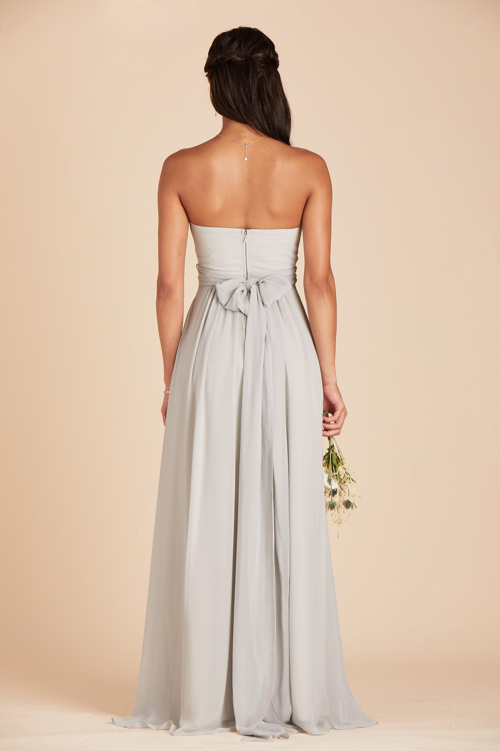 Grace convertible bridesmaid dress in dove gray chiffon by Birdy Grey, back view