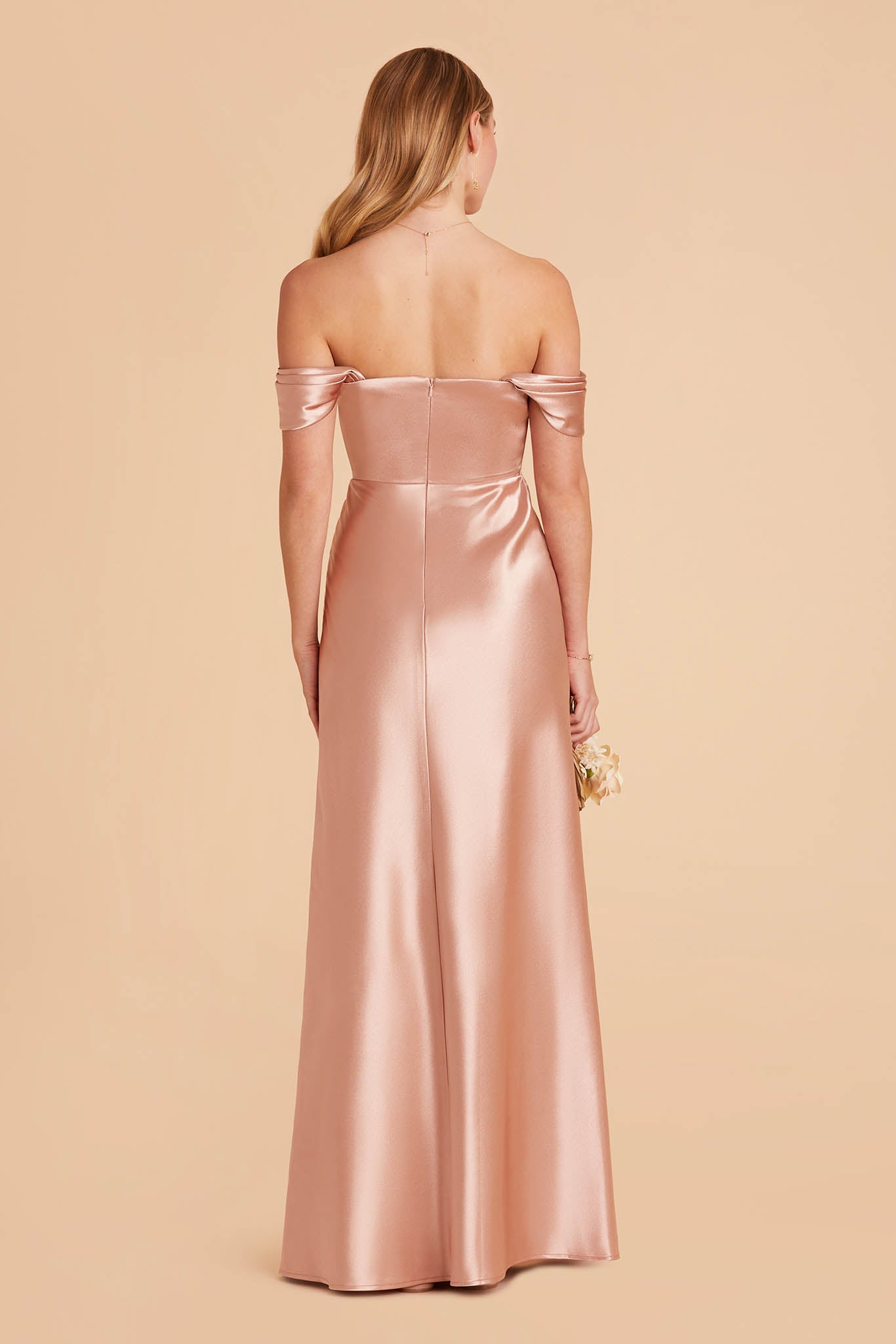 rose gold pink satin bridesmaid dress 
