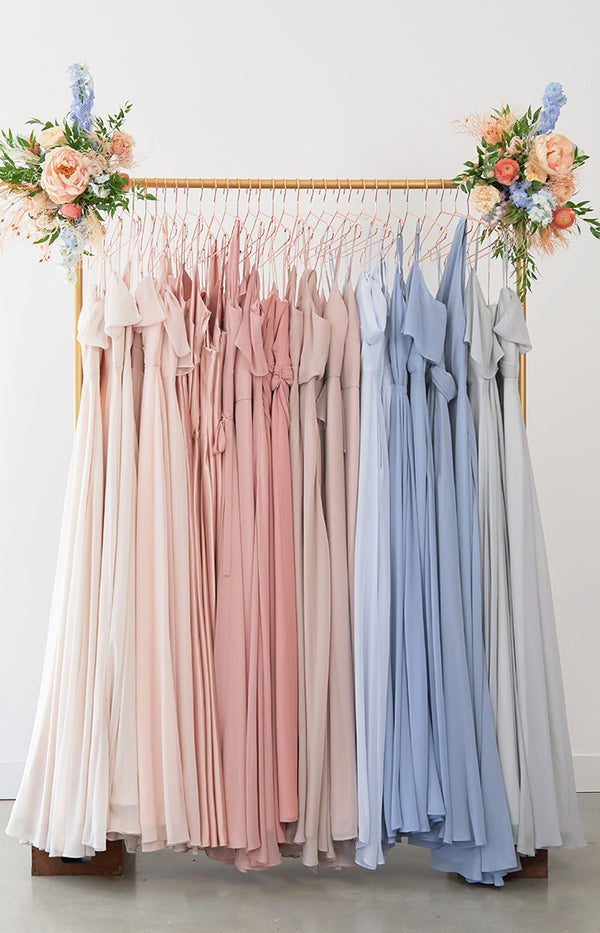 COLORS: pale blush, dusty rose, rose gold, mauve, dark mauve, taupe, ice blue, dusty blue, and dove grey
