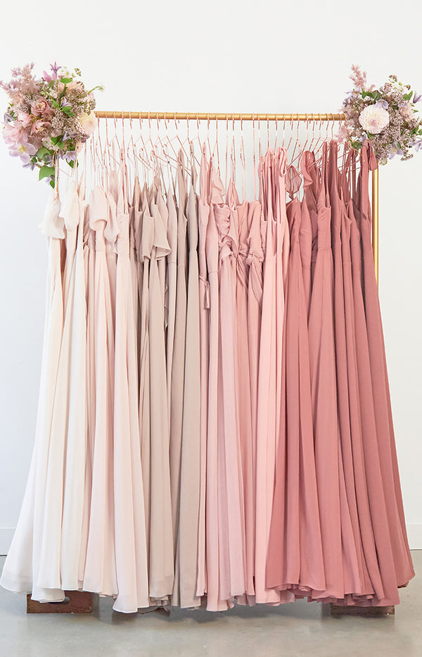 COLORS: pale blush, dusty rose, taupe, and rose gold