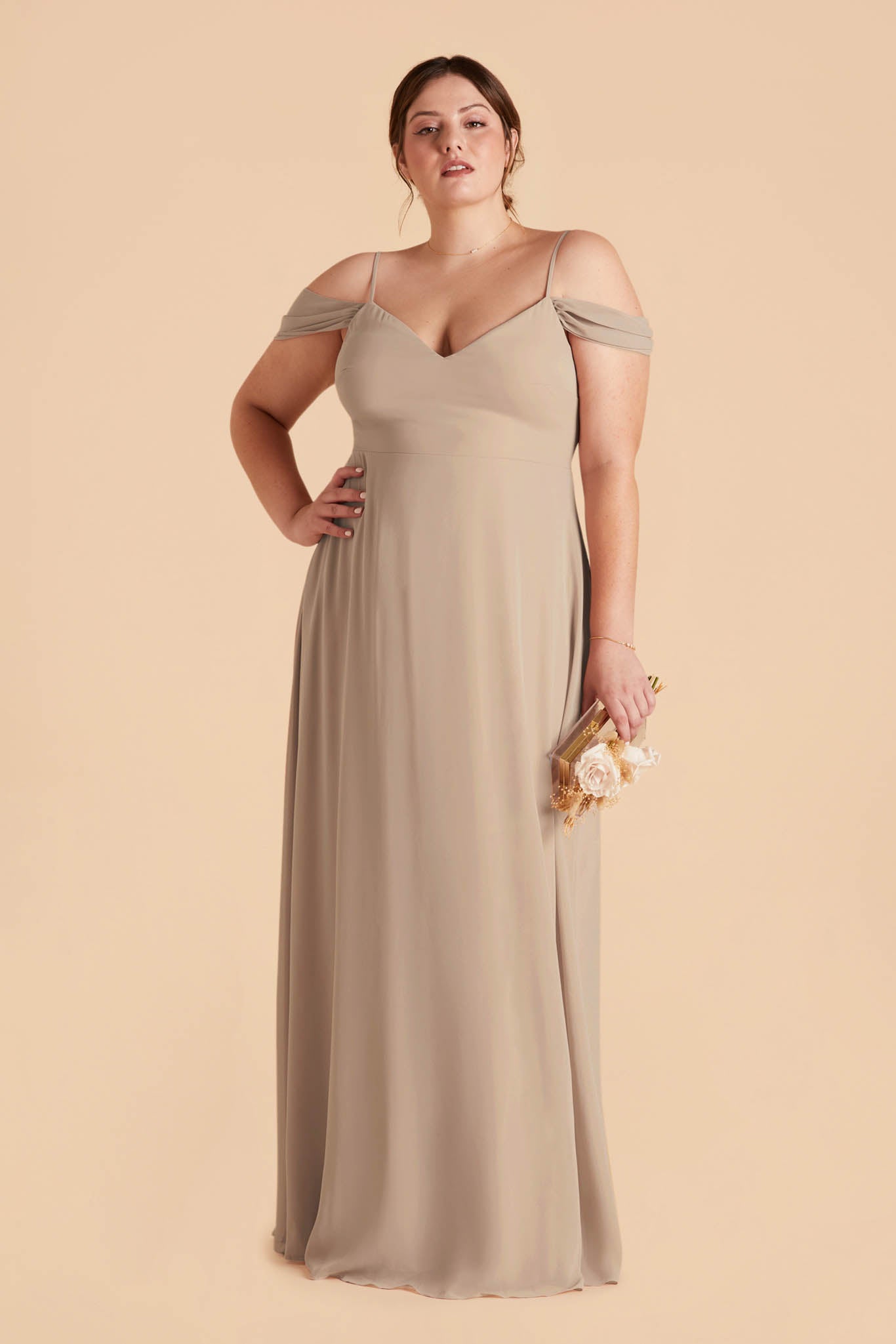 Almond Devin Convertible Chiffon Dress by Birdy Grey