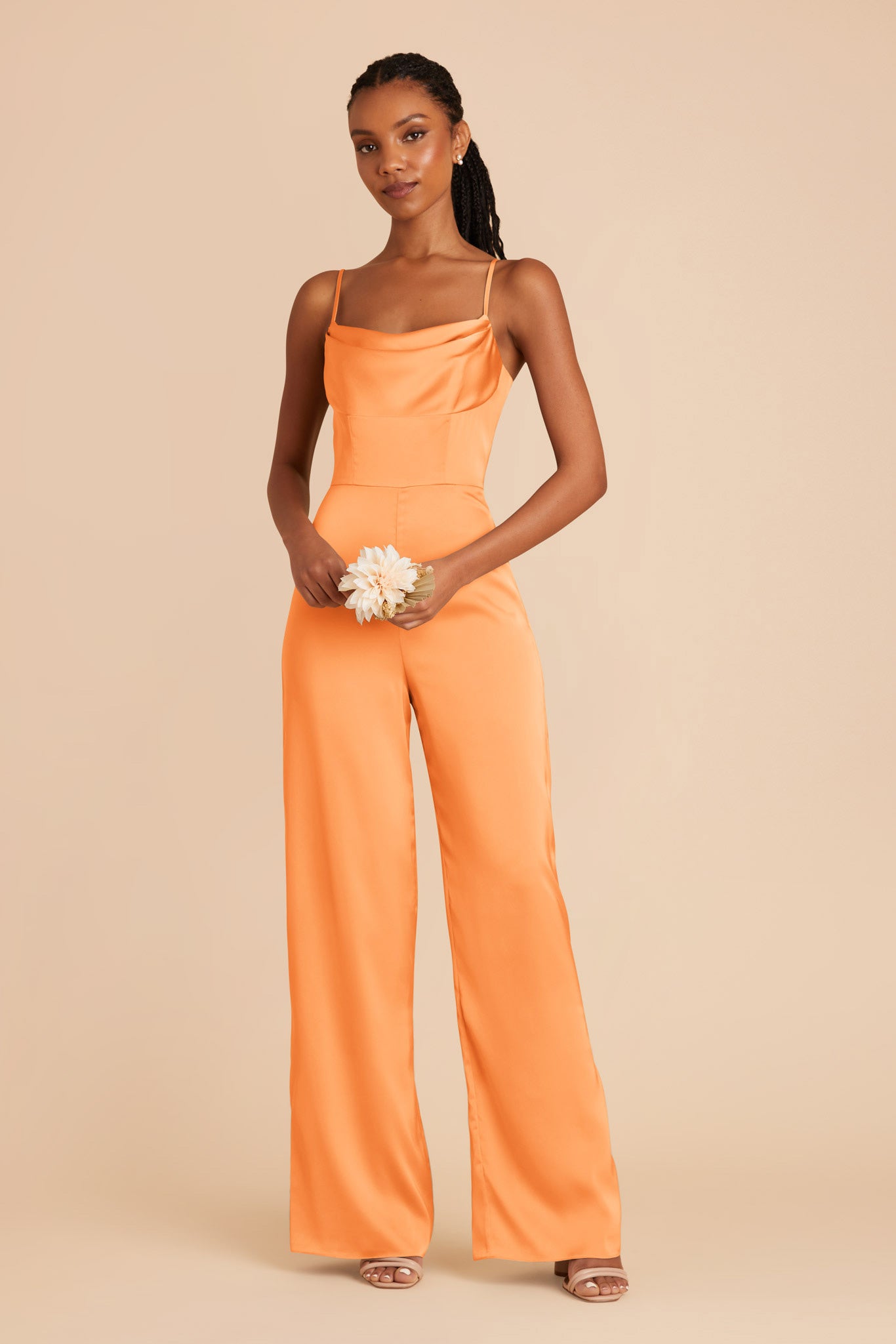 Apricot Donna Matte Satin Bridesmaid Jumpsuit by Birdy Grey