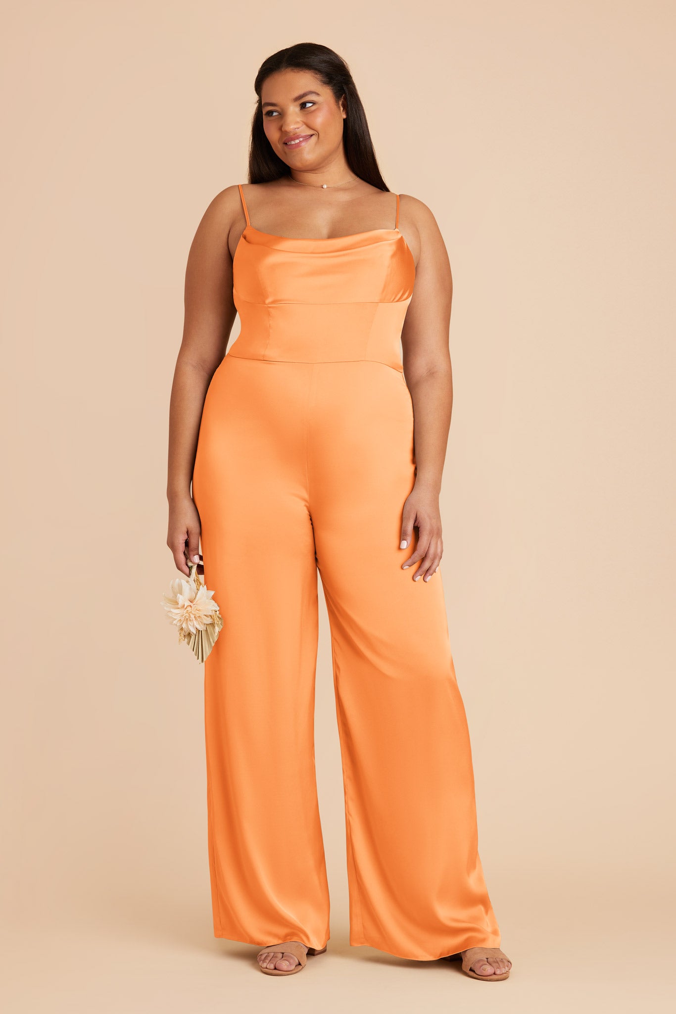 Apricot Donna Matte Satin Bridesmaid Jumpsuit by Birdy Grey