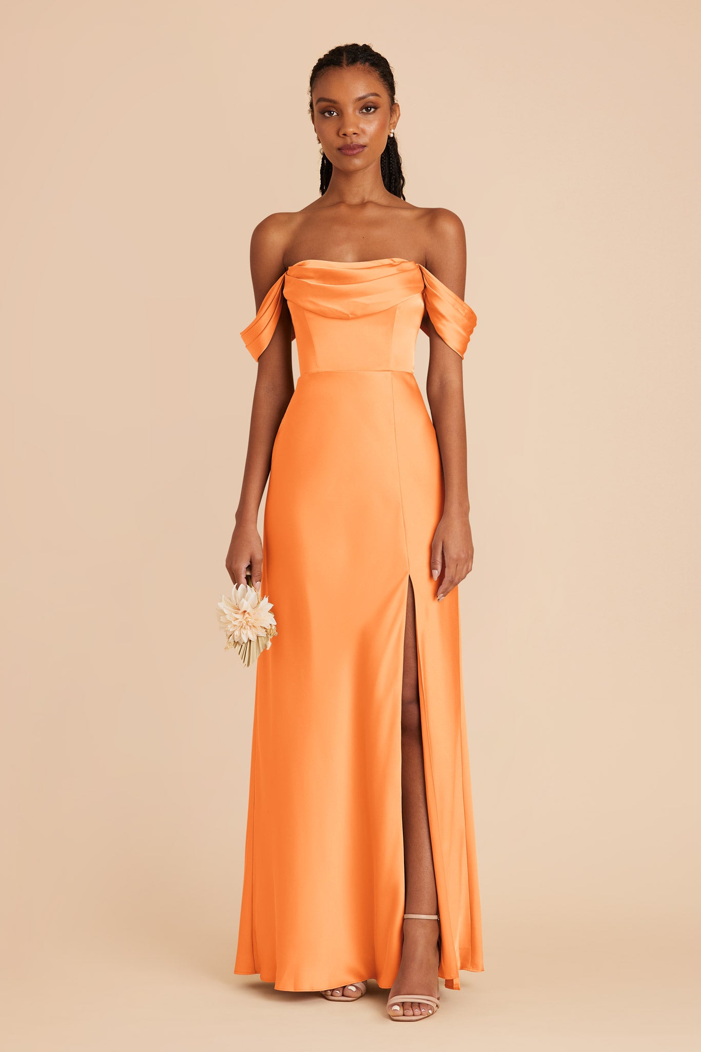 Apricot Mia Matte Satin Dress by Birdy Grey