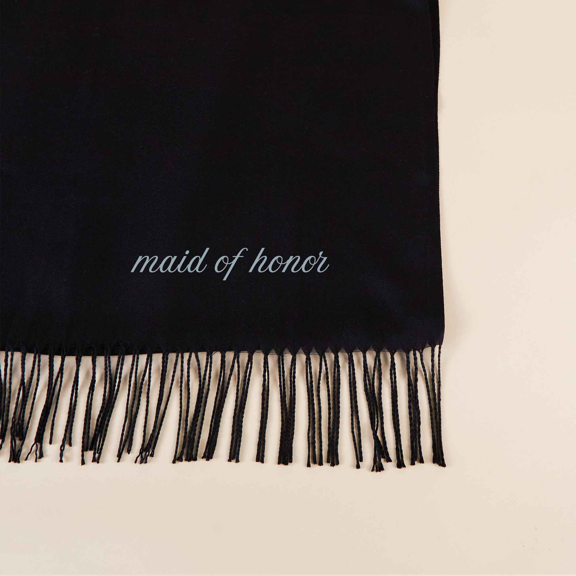 Shawl With Fringe in Black by Birdy Grey, front view