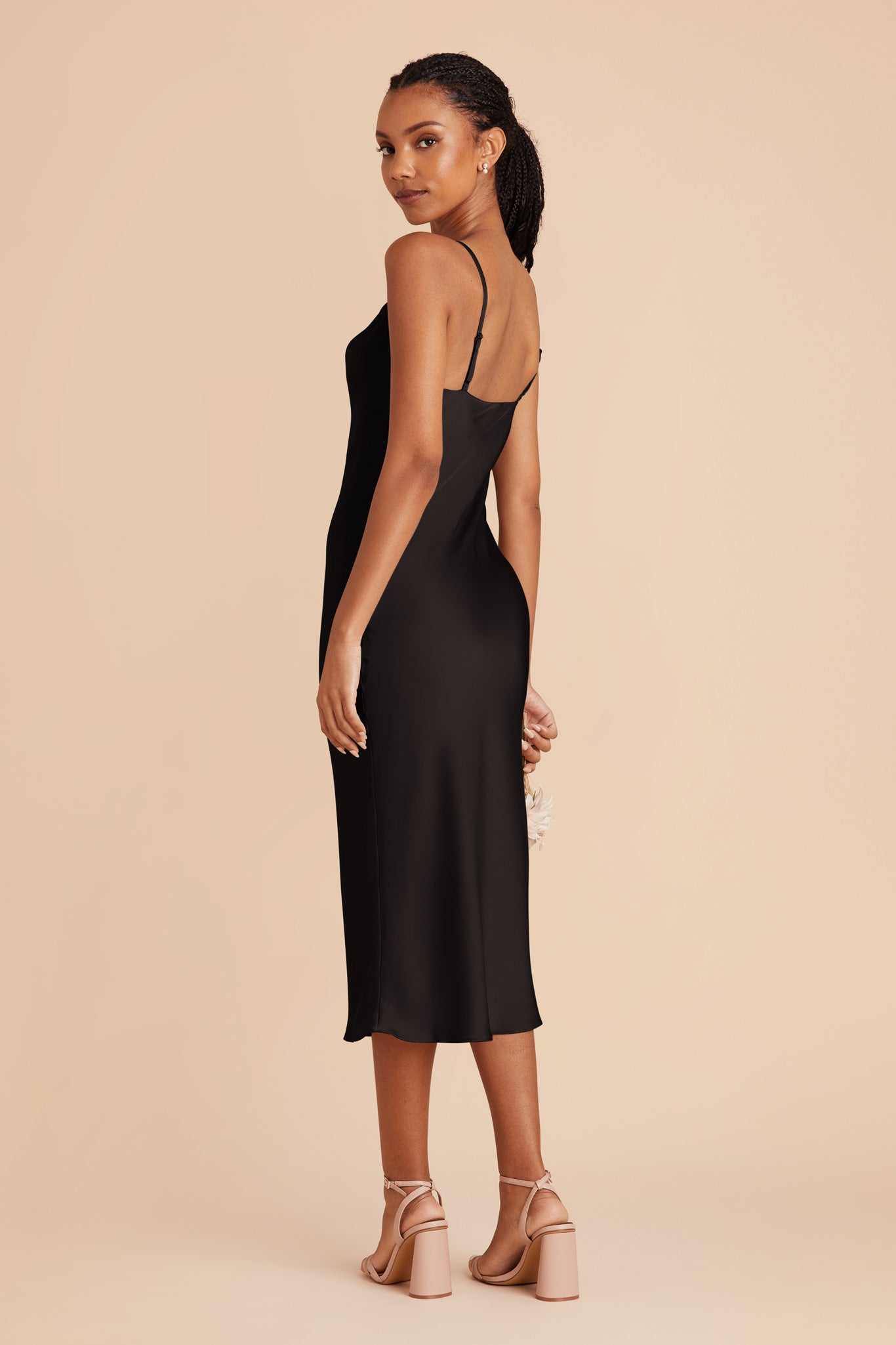 Black Lisa Matte Satin Midi Dress by Birdy Grey
