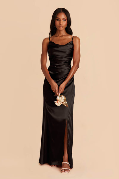 Ami Black Satin Plunge Fishtail Maxi Dress – Club L London - UK